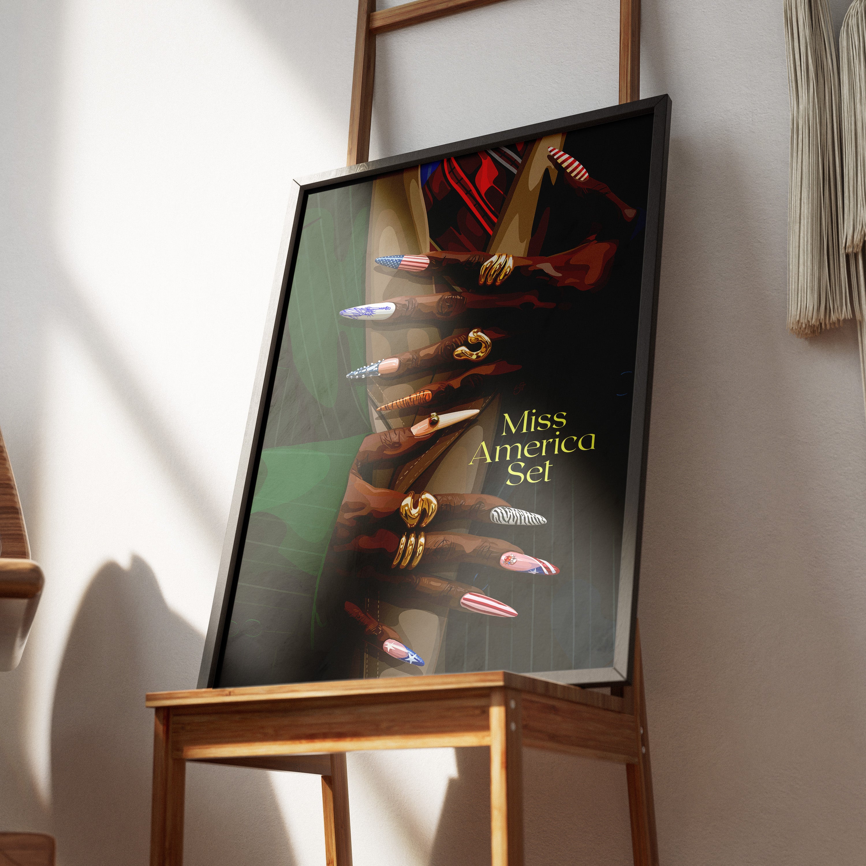 Miss America Set-wall art print featuring decorative artistic design suitable for living rooms, offices, and schools by SmardArt. Elevate your space with Black wall art that speaks to culture, identity, and creativity. At Smard, we celebrate artistry made with melanin, bringing powerful and inspiring designs to life.