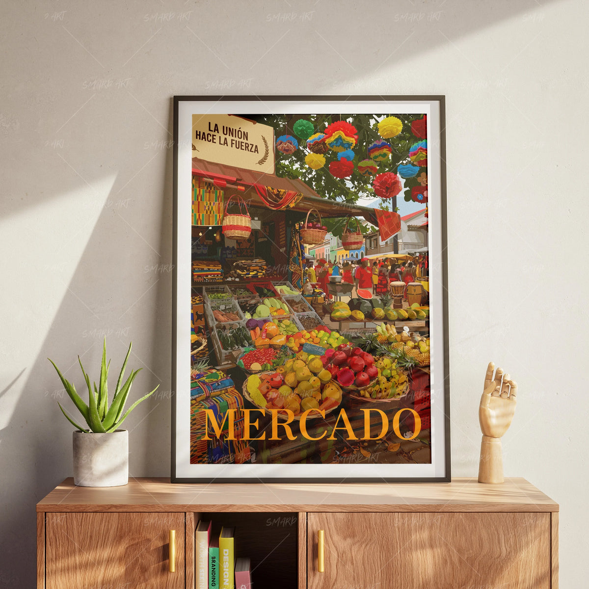 Mercado-wall art print featuring decorative artistic design suitable for living rooms, offices, and schools by SmardArt. Elevate your space with Black wall art that speaks to culture, identity, and creativity. At Smard, we celebrate artistry made with melanin, bringing powerful and inspiring designs to life.