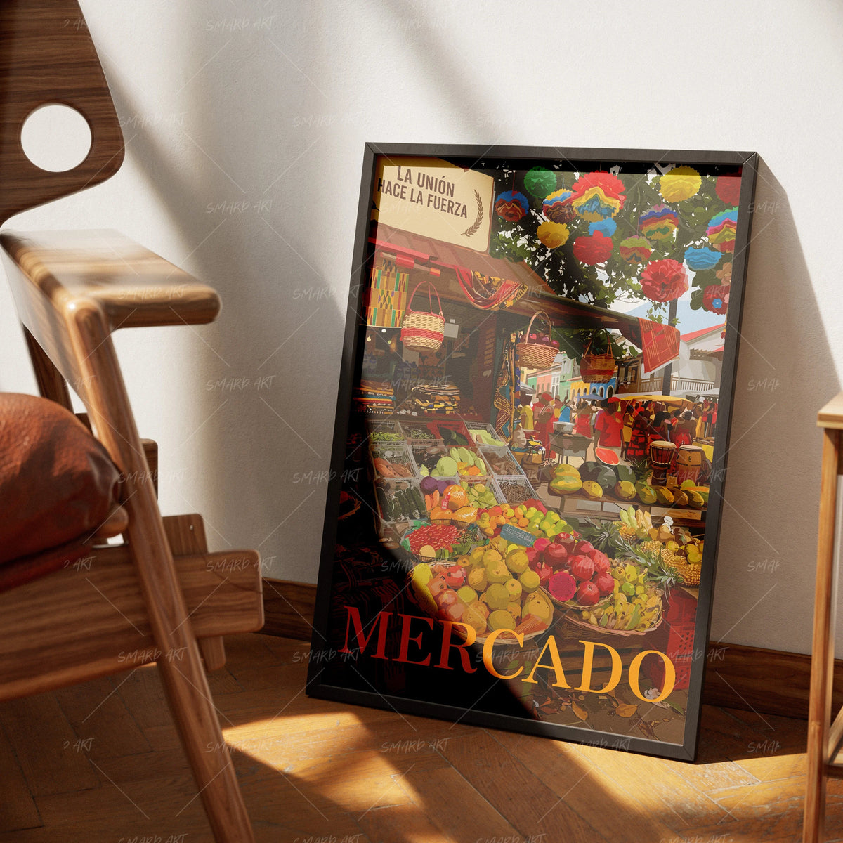 Mercado-wall art print featuring decorative artistic design suitable for living rooms, offices, and schools by SmardArt. Elevate your space with Black wall art that speaks to culture, identity, and creativity. At Smard, we celebrate artistry made with melanin, bringing powerful and inspiring designs to life.