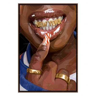 New York Grillz-wall art print featuring decorative artistic design suitable for living rooms, offices, and schools by SmardArt. Elevate your space with Black wall art that speaks to culture, identity, and creativity. At Smard, we celebrate artistry made with melanin, bringing powerful and inspiring designs to life.