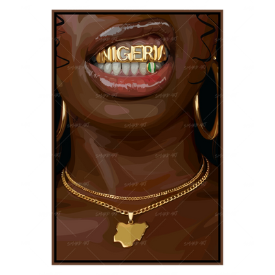 Nigeria Grillz-wall art print featuring decorative artistic design suitable for living rooms, offices, and schools by SmardArt. Elevate your space with Black wall art that speaks to culture, identity, and creativity. At Smard, we celebrate artistry made with melanin, bringing powerful and inspiring designs to life.