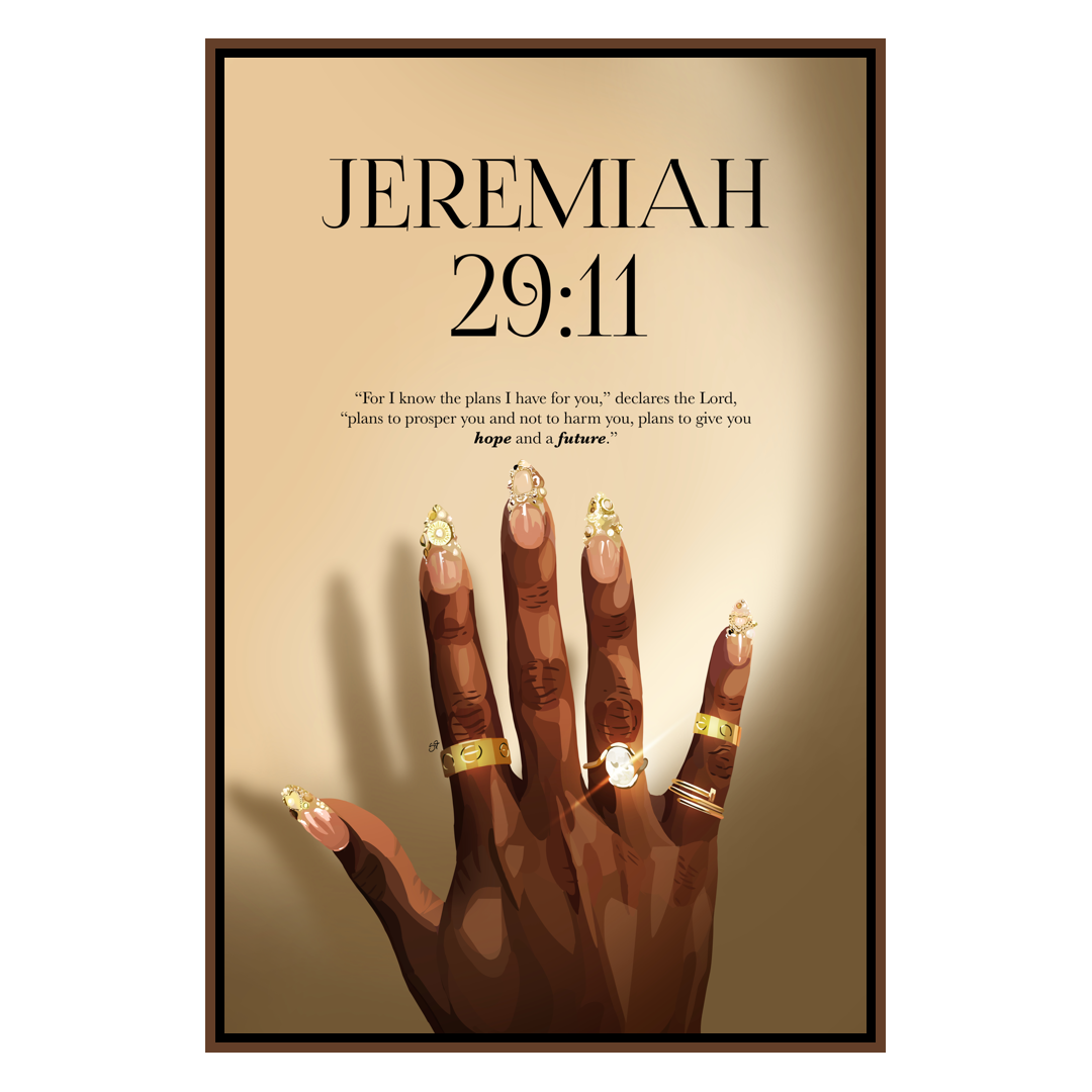 Plans To Prosper - Jeremiah 29:11-wall art print featuring decorative artistic design suitable for living rooms, offices, and schools by SmardArt. Elevate your space with Black wall art that speaks to culture, identity, and creativity. At Smard, we celebrate artistry made with melanin, bringing powerful and inspiring designs to life.
