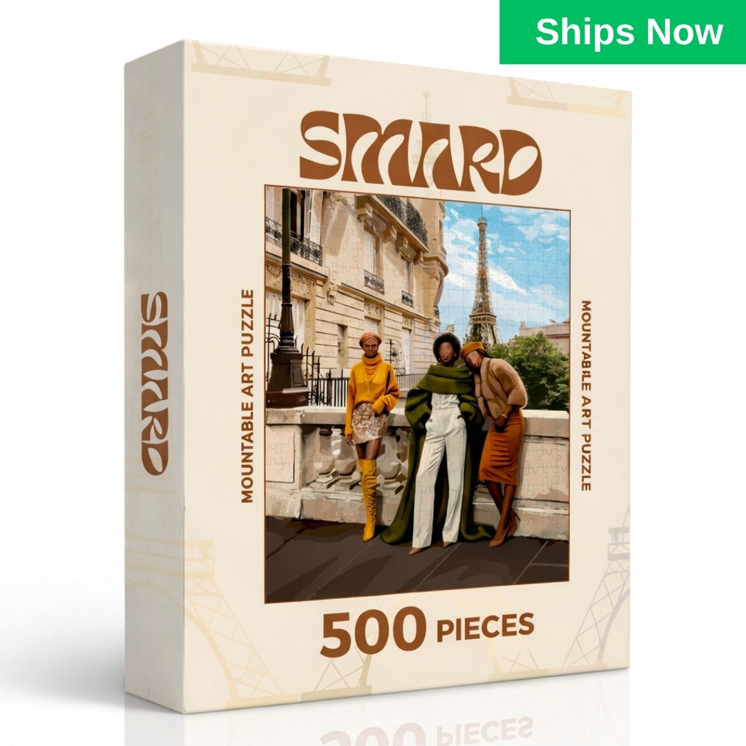 Paris Puzzle-wall art print featuring decorative artistic design suitable for living rooms, offices, and schools by SmardArt. Elevate your space with Black wall art that speaks to culture, identity, and creativity. At Smard, we celebrate artistry made with melanin, bringing powerful and inspiring designs to life.