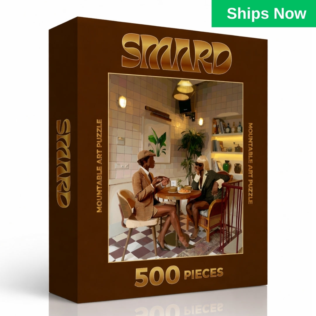 Cafe Puzzle-wall art print featuring decorative artistic design suitable for living rooms, offices, and schools by SmardArt. Elevate your space with Black wall art that speaks to culture, identity, and creativity. At Smard, we celebrate artistry made with melanin, bringing powerful and inspiring designs to life.