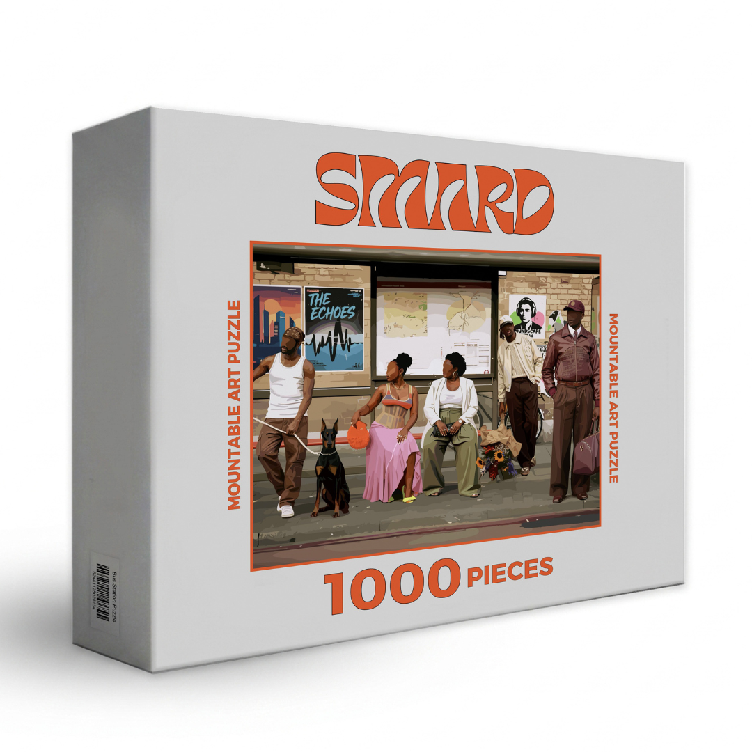 Bus Stop Puzzle-wall art print featuring decorative artistic design suitable for living rooms, offices, and schools by SmardArt. Elevate your space with Black wall art that speaks to culture, identity, and creativity. At Smard, we celebrate artistry made with melanin, bringing powerful and inspiring designs to life.