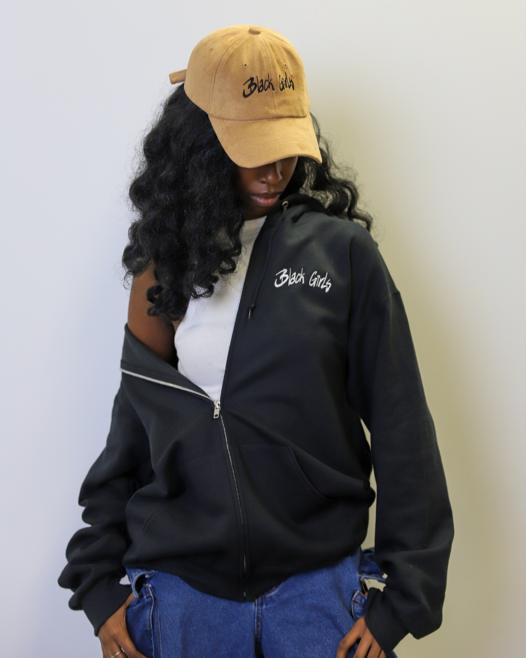 Black Girls Embroidered Zip Hoodie