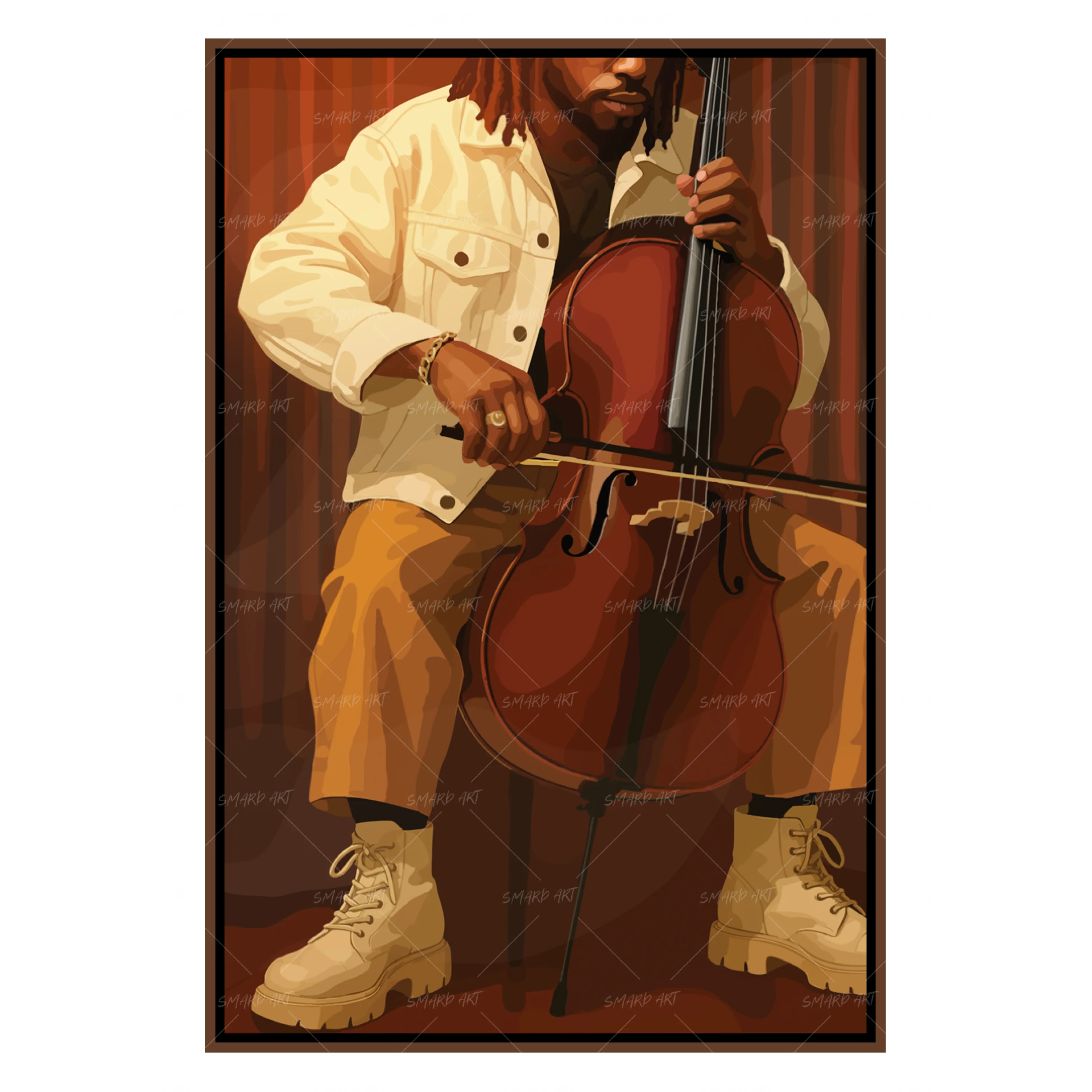 Resonant Thread-wall art print featuring decorative artistic design suitable for living rooms, offices, and schools by SmardArt. Elevate your space with Black wall art that speaks to culture, identity, and creativity. At Smard, we celebrate artistry made with melanin, bringing powerful and inspiring designs to life.