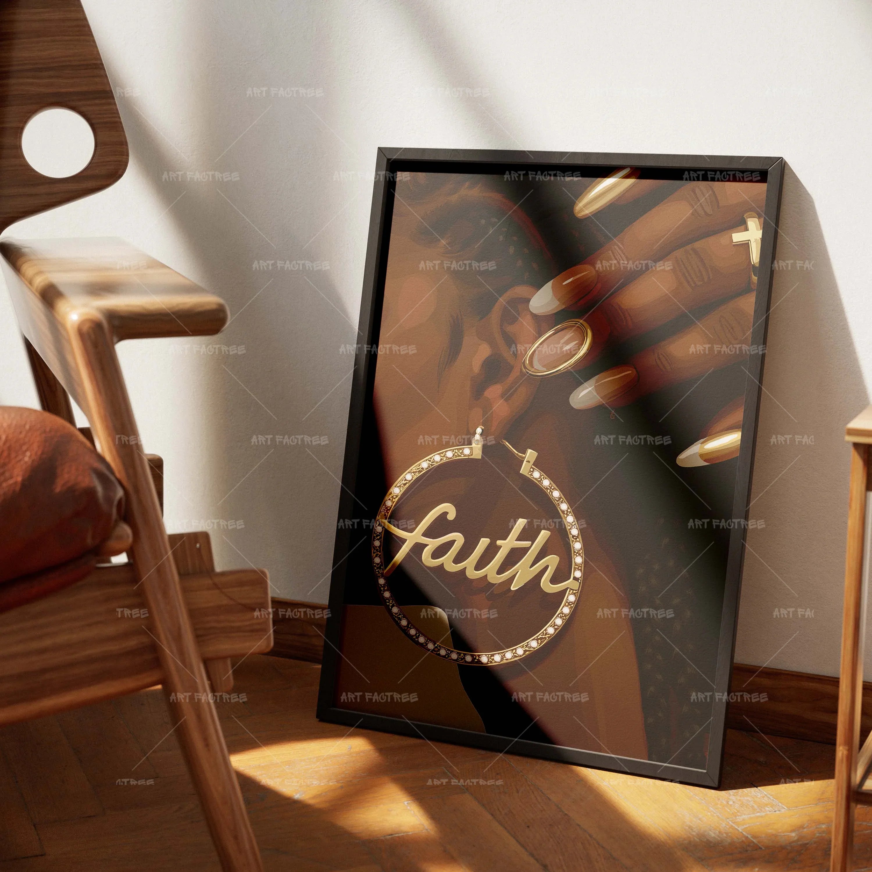 Rocking Faith (Smard X Anaya)-wall art print featuring decorative artistic design suitable for living rooms, offices, and schools by SmardArt. Elevate your space with Black wall art that speaks to culture, identity, and creativity. At Smard, we celebrate artistry made with melanin, bringing powerful and inspiring designs to life.