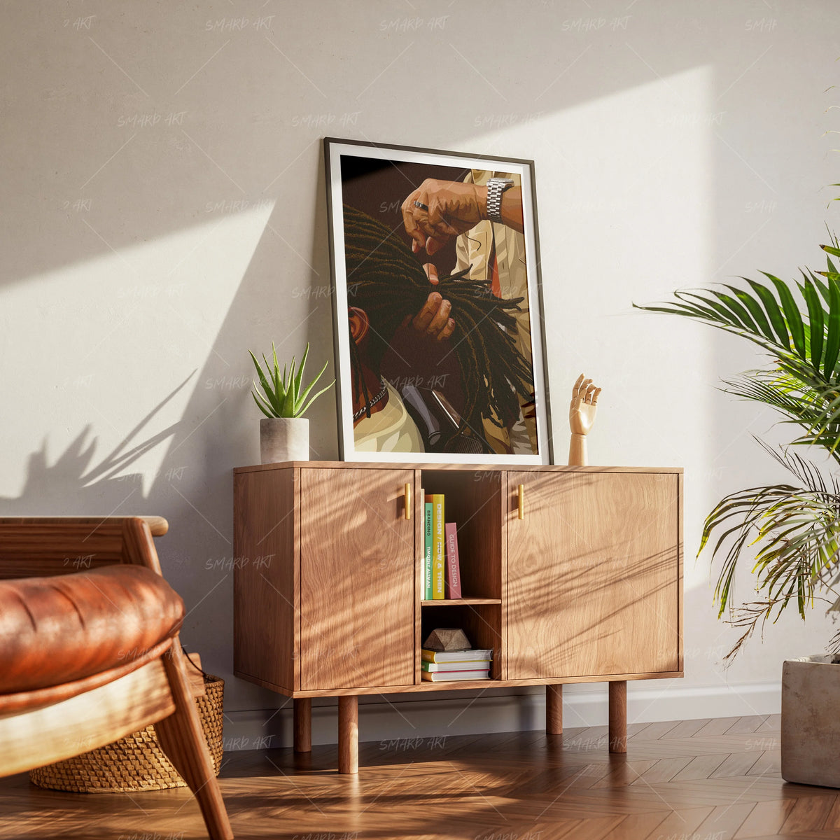 Secured Dreads-wall art print featuring decorative artistic design suitable for living rooms, offices, and schools by SmardArt. Elevate your space with Black wall art that speaks to culture, identity, and creativity. At Smard, we celebrate artistry made with melanin, bringing powerful and inspiring designs to life.