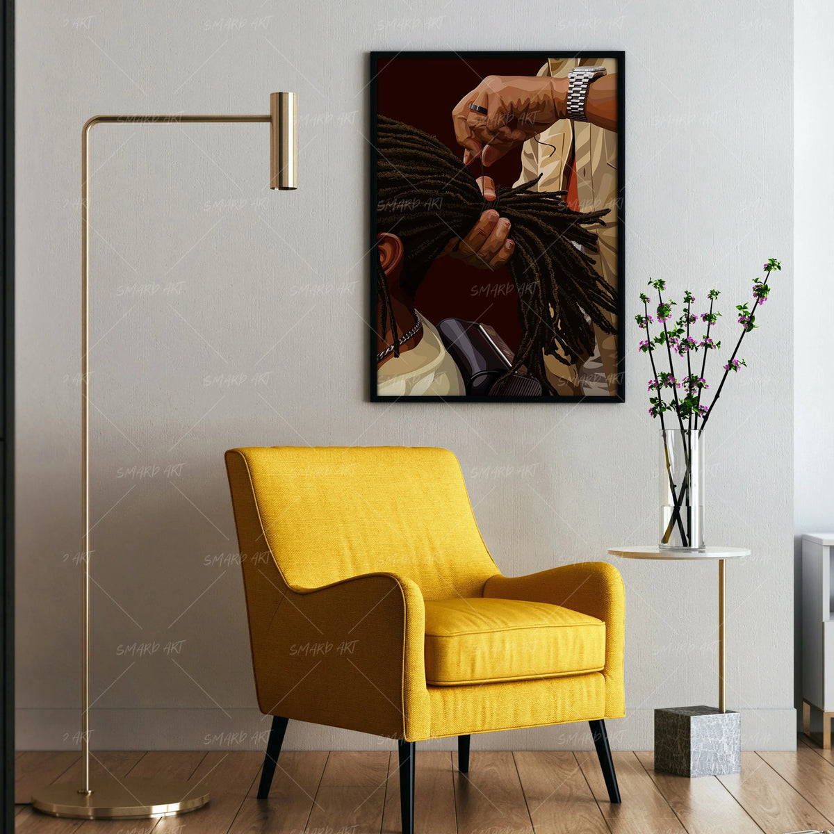 Secured Dreads-wall art print featuring decorative artistic design suitable for living rooms, offices, and schools by SmardArt. Elevate your space with Black wall art that speaks to culture, identity, and creativity. At Smard, we celebrate artistry made with melanin, bringing powerful and inspiring designs to life.