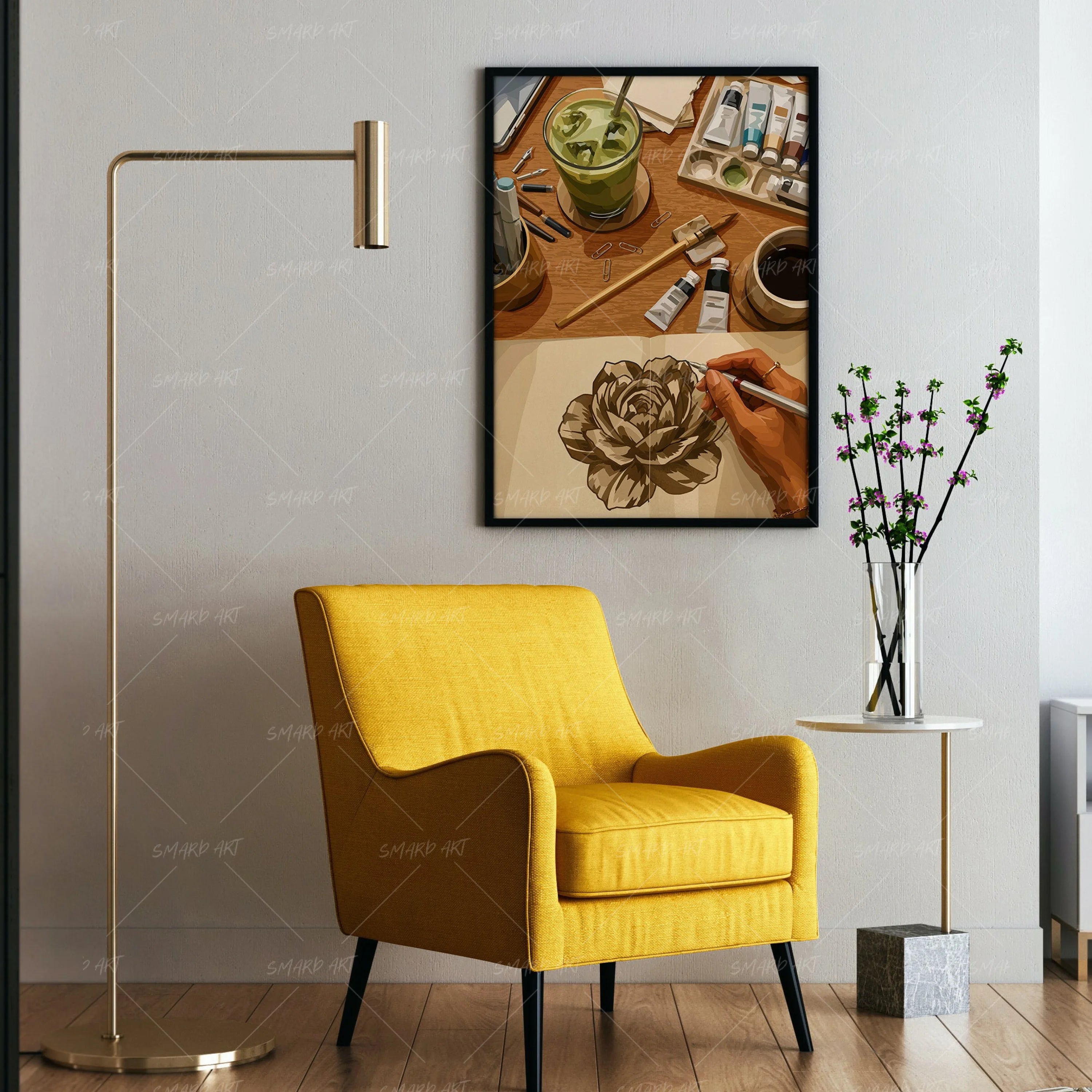 Sip & Paint-wall art print featuring decorative artistic design suitable for living rooms, offices, and schools by SmardArt. Elevate your space with Black wall art that speaks to culture, identity, and creativity. At Smard, we celebrate artistry made with melanin, bringing powerful and inspiring designs to life.