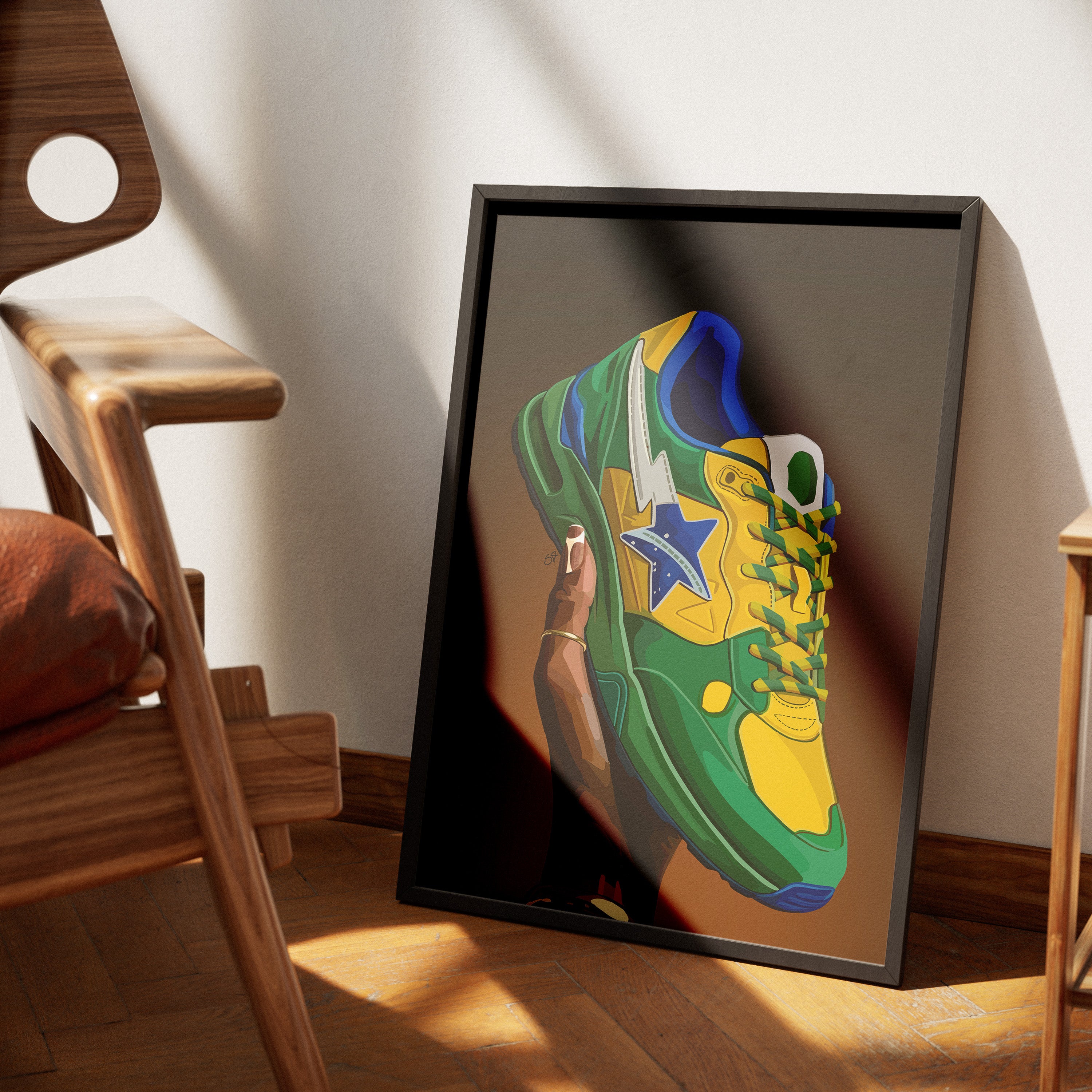 Sneaker Supremacy-wall art print featuring decorative artistic design suitable for living rooms, offices, and schools by SmardArt. Elevate your space with Black wall art that speaks to culture, identity, and creativity. At Smard, we celebrate artistry made with melanin, bringing powerful and inspiring designs to life.