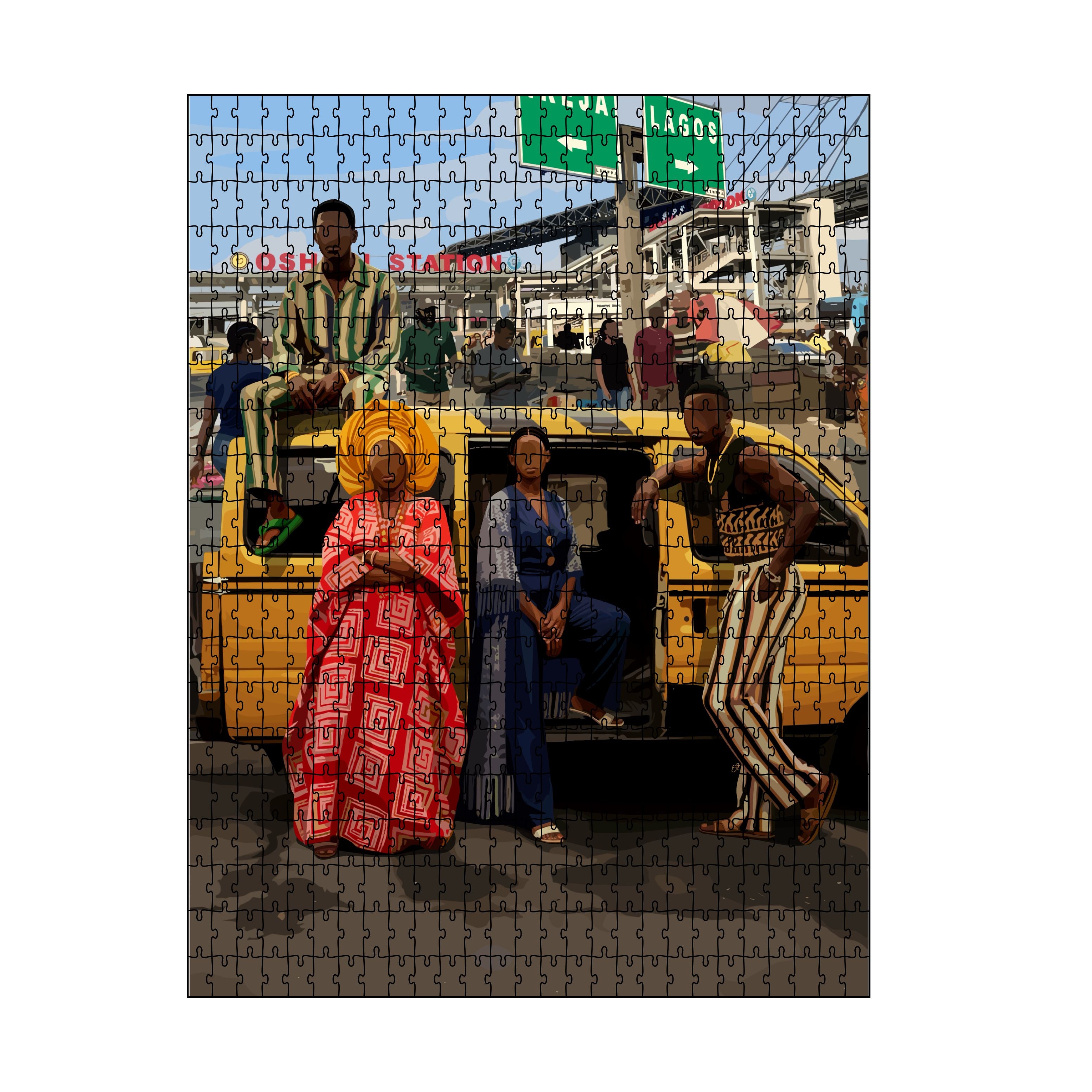 Lagos Tiktok Puzzle-wall art print featuring decorative artistic design suitable for living rooms, offices, and schools by SmardArt. Elevate your space with Black wall art that speaks to culture, identity, and creativity. At Smard, we celebrate artistry made with melanin, bringing powerful and inspiring designs to life.