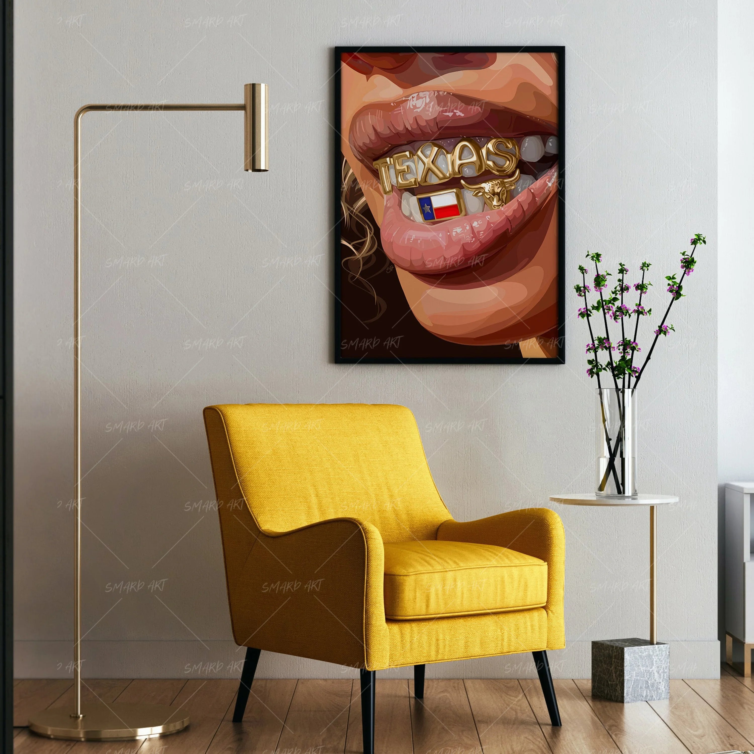 Texana Grillz-wall art print featuring decorative artistic design suitable for living rooms, offices, and schools by SmardArt. Elevate your space with Black wall art that speaks to culture, identity, and creativity. At Smard, we celebrate artistry made with melanin, bringing powerful and inspiring designs to life.