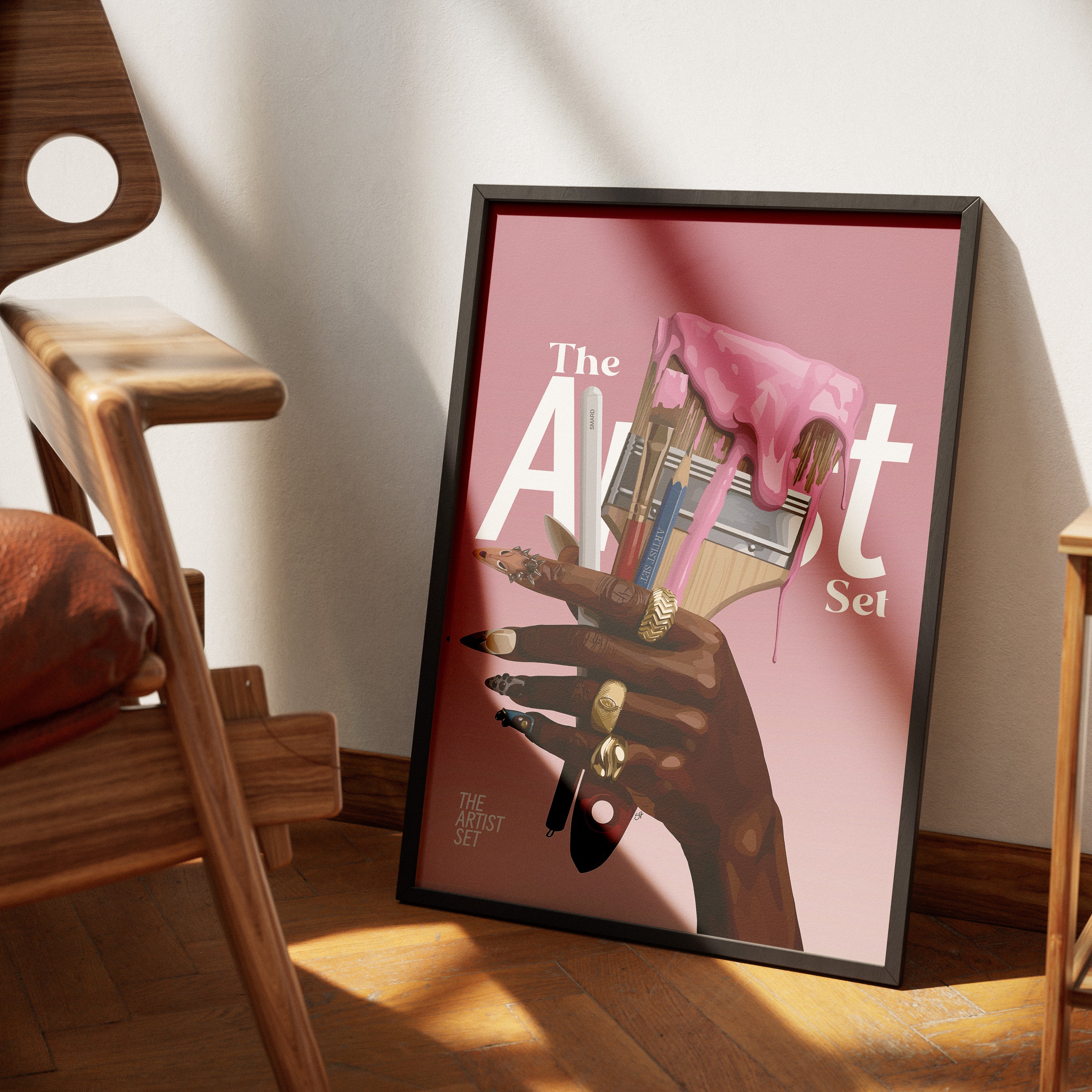 The Artiiist Set-wall art print featuring decorative artistic design suitable for living rooms, offices, and schools by SmardArt. Elevate your space with Black wall art that speaks to culture, identity, and creativity. At Smard, we celebrate artistry made with melanin, bringing powerful and inspiring designs to life.
