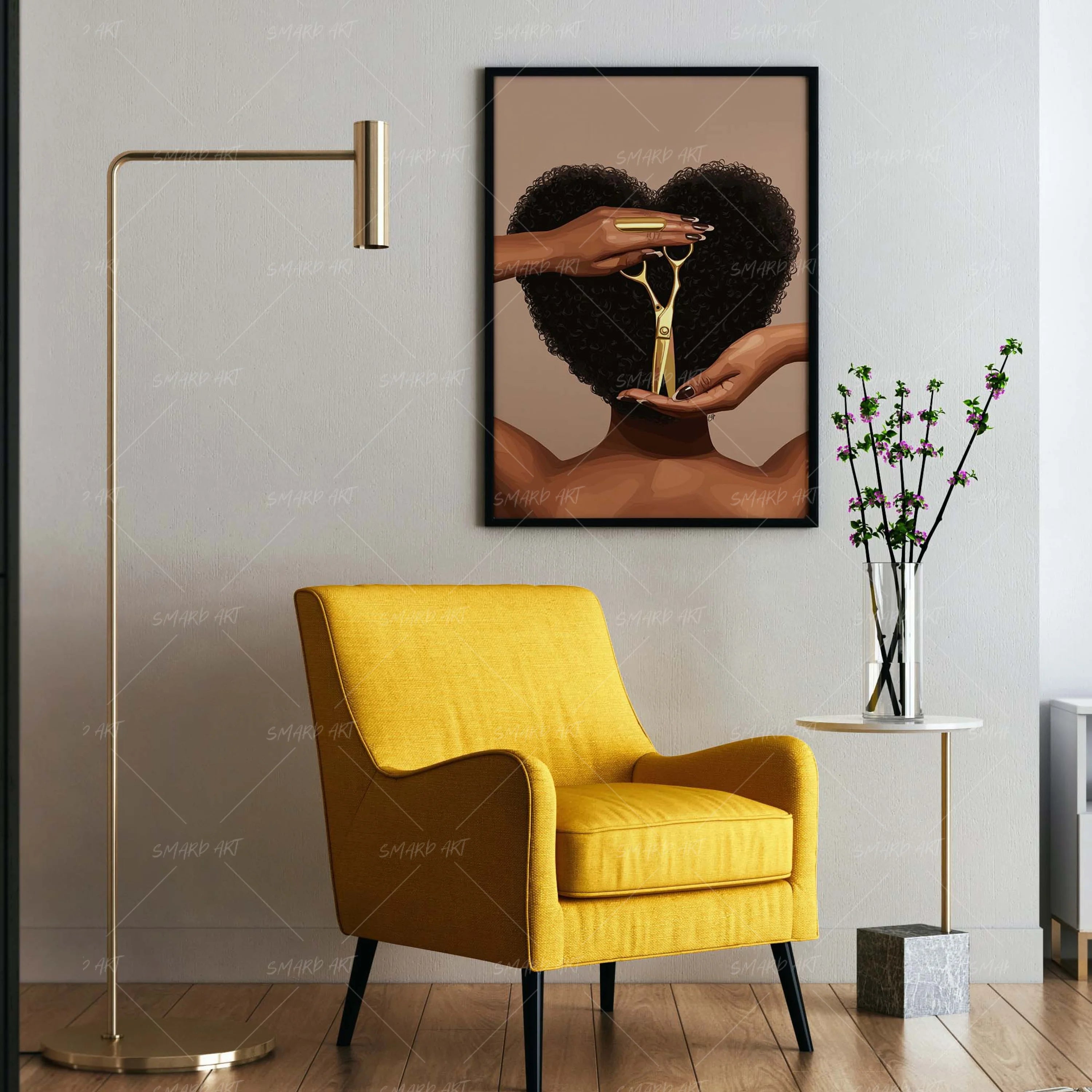 The Big Chop-wall art print featuring decorative artistic design suitable for living rooms, offices, and schools by SmardArt. Elevate your space with Black wall art that speaks to culture, identity, and creativity. At Smard, we celebrate artistry made with melanin, bringing powerful and inspiring designs to life.