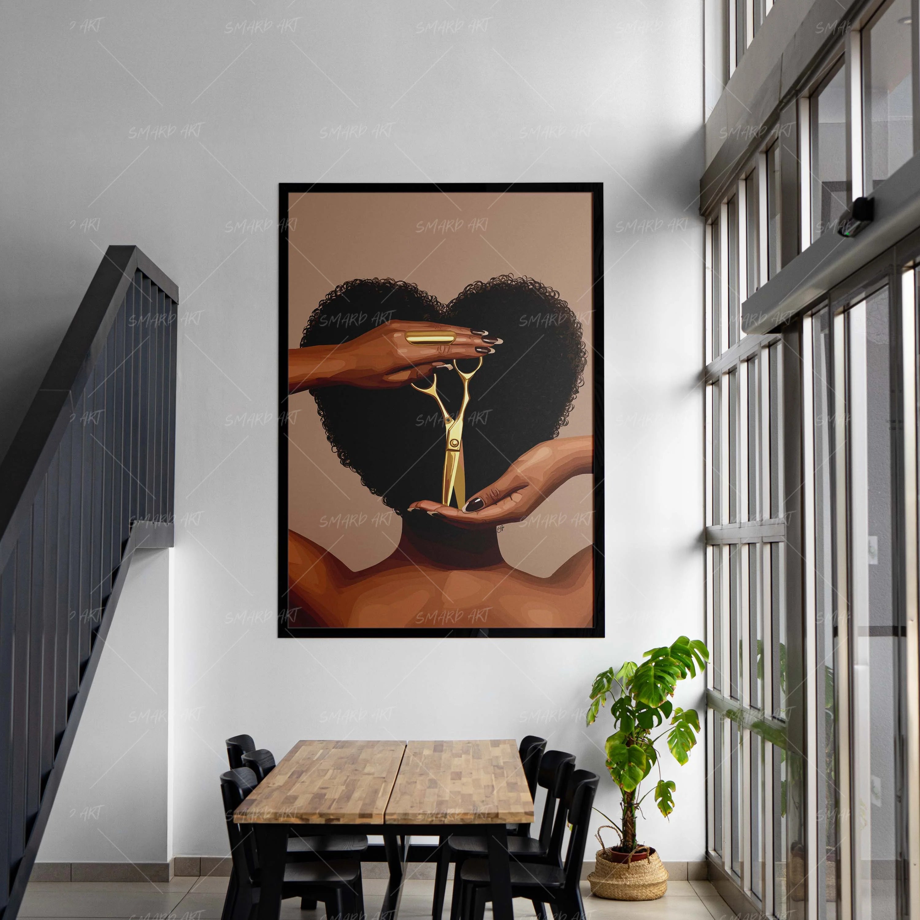 The Big Chop-wall art print featuring decorative artistic design suitable for living rooms, offices, and schools by SmardArt. Elevate your space with Black wall art that speaks to culture, identity, and creativity. At Smard, we celebrate artistry made with melanin, bringing powerful and inspiring designs to life.