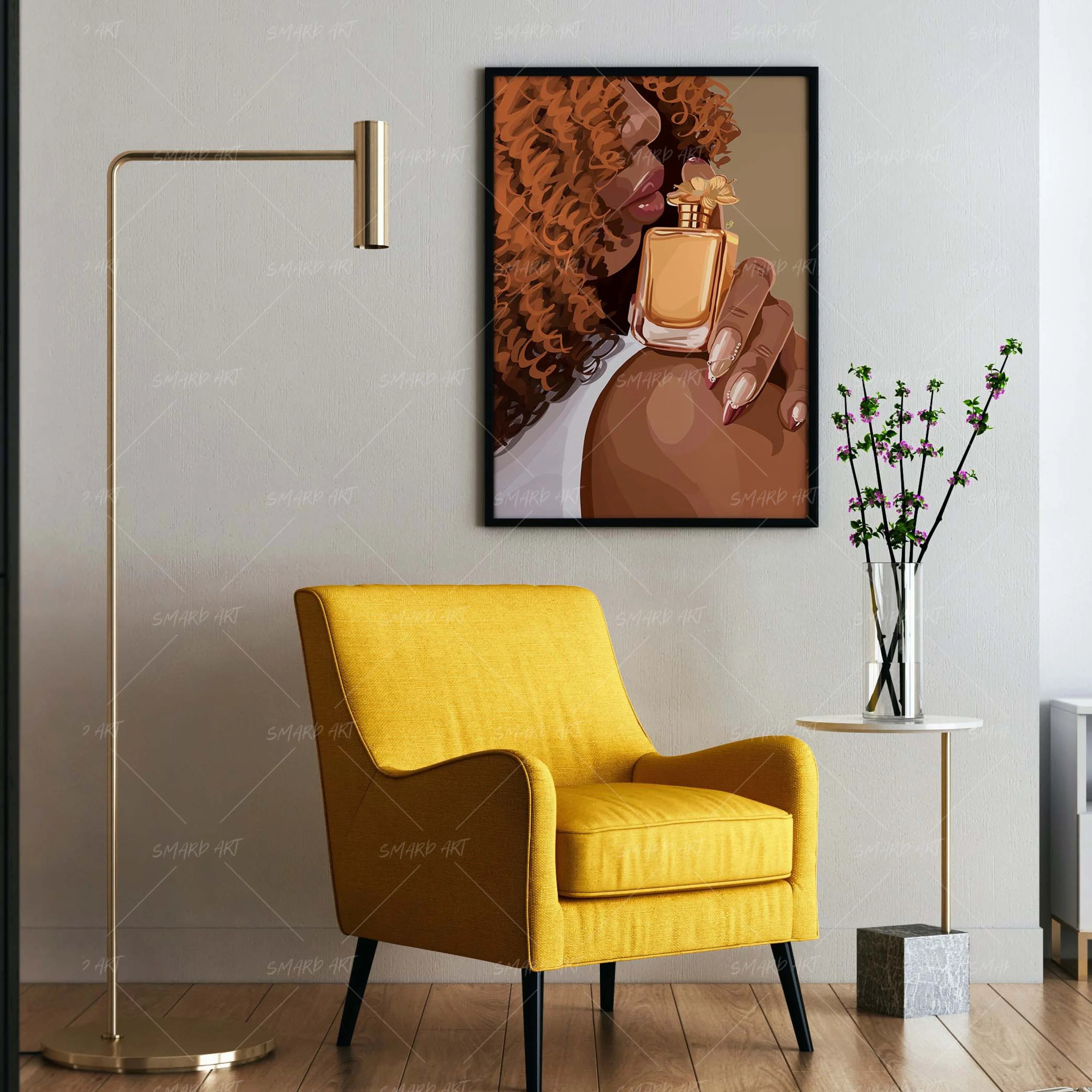 The Fragrance-wall art print featuring decorative artistic design suitable for living rooms, offices, and schools by SmardArt. Elevate your space with Black wall art that speaks to culture, identity, and creativity. At Smard, we celebrate artistry made with melanin, bringing powerful and inspiring designs to life.