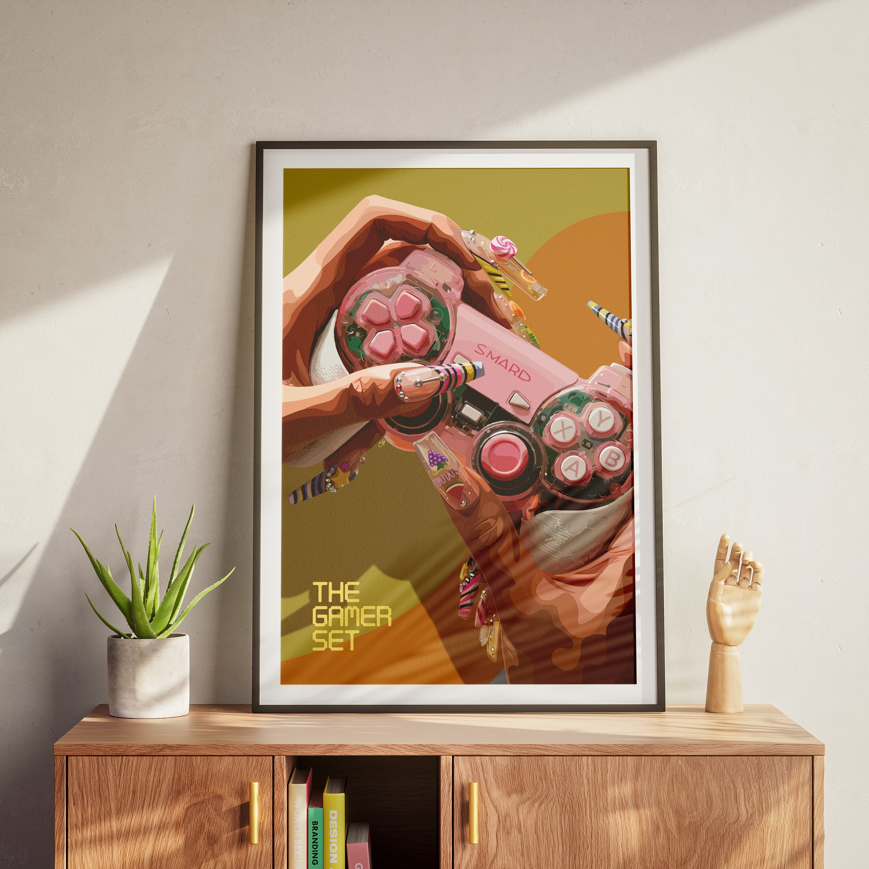 The Gamer Set-wall art print featuring decorative artistic design suitable for living rooms, offices, and schools by SmardArt. Elevate your space with Black wall art that speaks to culture, identity, and creativity. At Smard, we celebrate artistry made with melanin, bringing powerful and inspiring designs to life.
