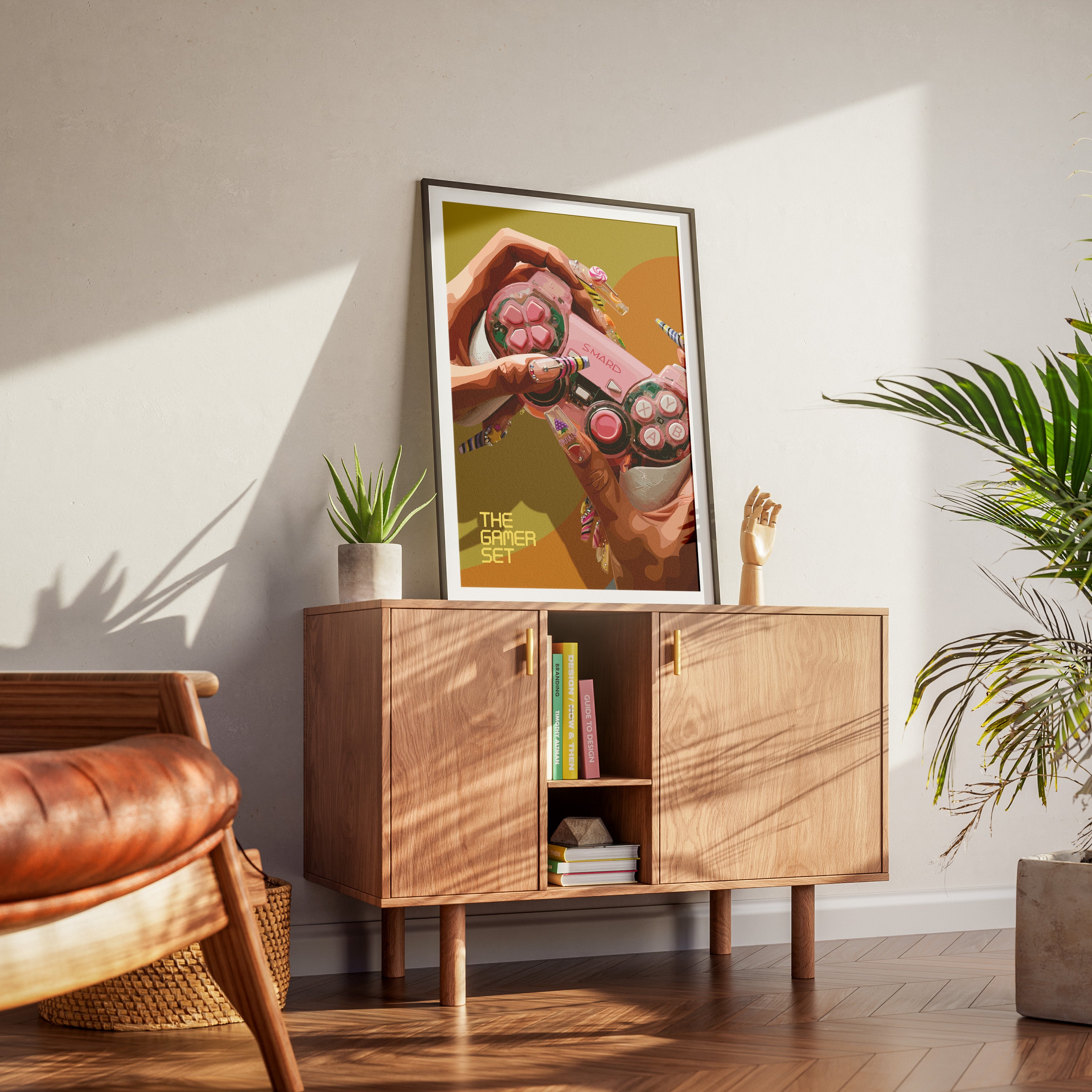 The Gamer Set-wall art print featuring decorative artistic design suitable for living rooms, offices, and schools by SmardArt. Elevate your space with Black wall art that speaks to culture, identity, and creativity. At Smard, we celebrate artistry made with melanin, bringing powerful and inspiring designs to life.