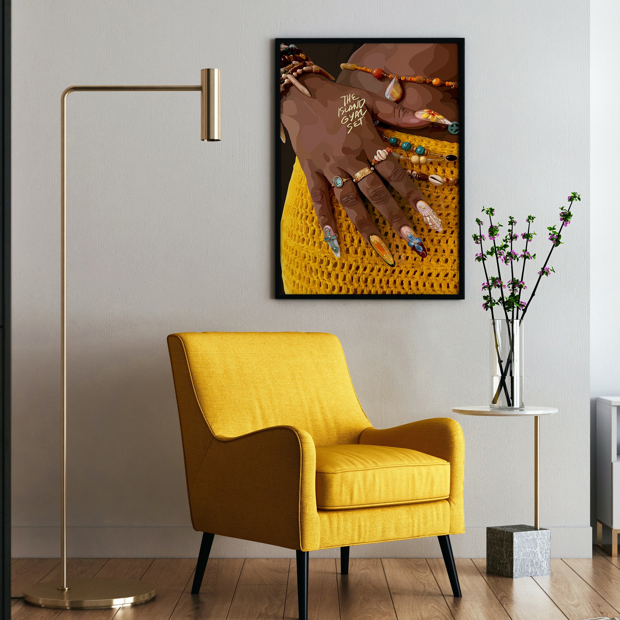 The Island Gyal Set-wall art print featuring decorative artistic design suitable for living rooms, offices, and schools by SmardArt. Elevate your space with Black wall art that speaks to culture, identity, and creativity. At Smard, we celebrate artistry made with melanin, bringing powerful and inspiring designs to life.