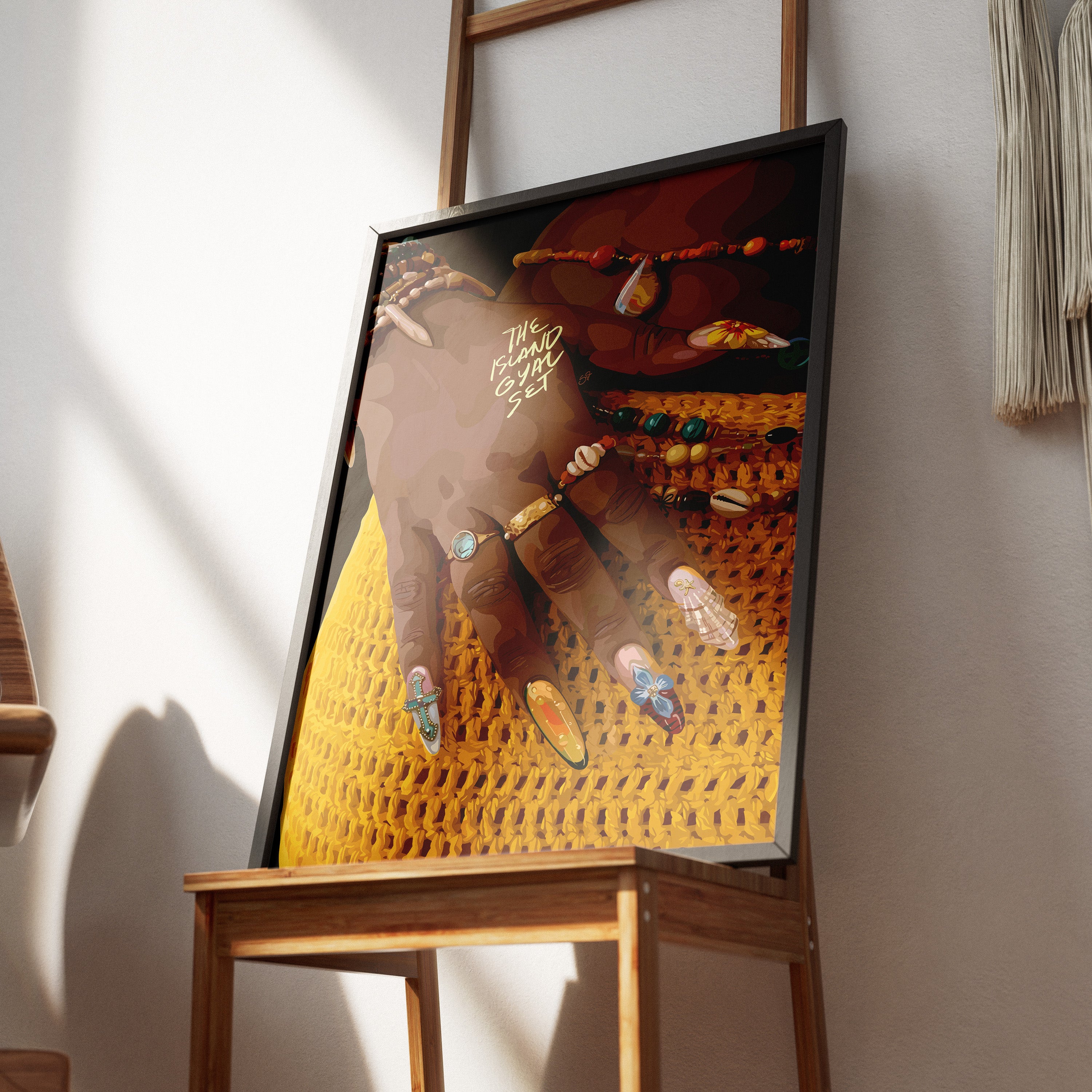 The Island Gyal Set-wall art print featuring decorative artistic design suitable for living rooms, offices, and schools by SmardArt. Elevate your space with Black wall art that speaks to culture, identity, and creativity. At Smard, we celebrate artistry made with melanin, bringing powerful and inspiring designs to life.