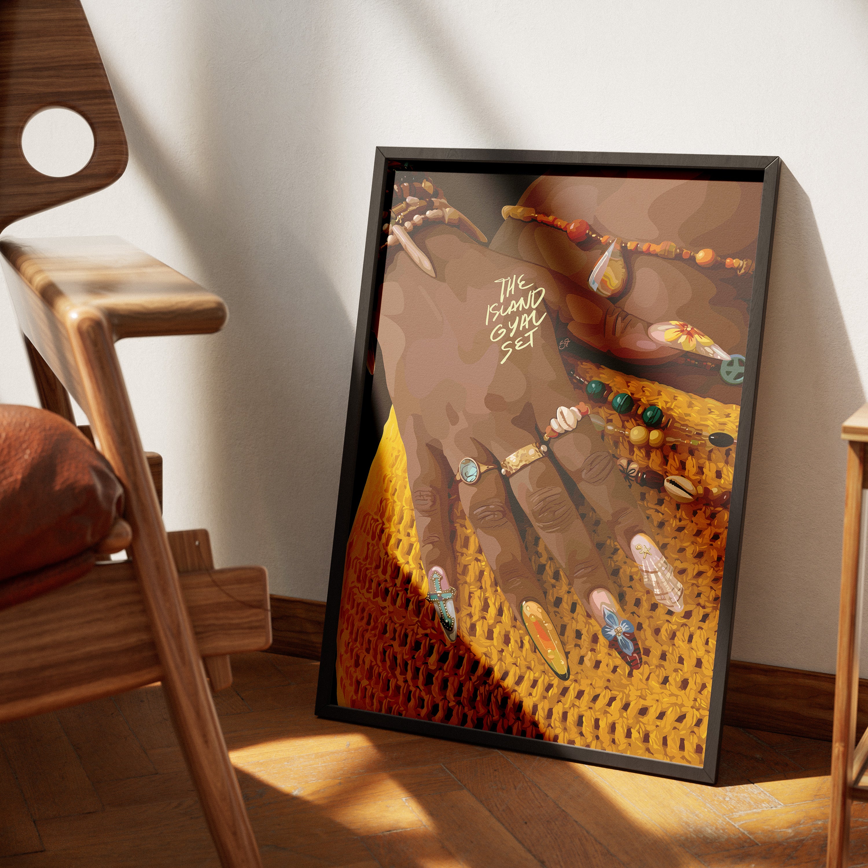 The Island Gyal Set-wall art print featuring decorative artistic design suitable for living rooms, offices, and schools by SmardArt. Elevate your space with Black wall art that speaks to culture, identity, and creativity. At Smard, we celebrate artistry made with melanin, bringing powerful and inspiring designs to life.