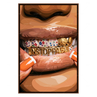 Unstoppable Grillz-wall art print featuring decorative artistic design suitable for living rooms, offices, and schools by SmardArt. Elevate your space with Black wall art that speaks to culture, identity, and creativity. At Smard, we celebrate artistry made with melanin, bringing powerful and inspiring designs to life.