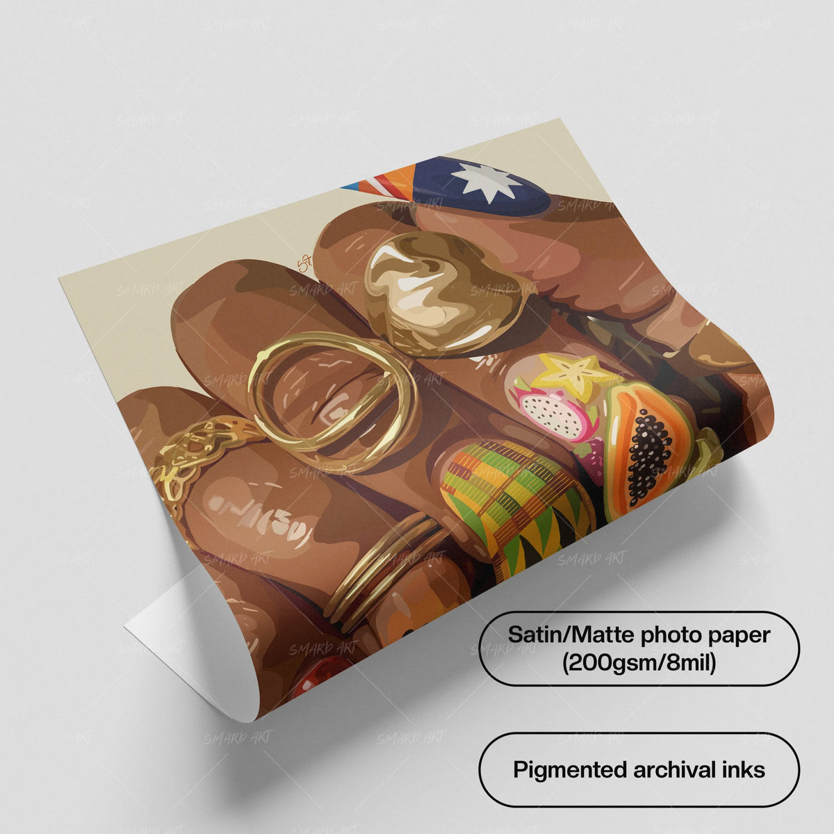 Uñas de la Cultura-wall art print featuring decorative artistic design suitable for living rooms, offices, and schools by SmardArt. Elevate your space with Black wall art that speaks to culture, identity, and creativity. At Smard, we celebrate artistry made with melanin, bringing powerful and inspiring designs to life.