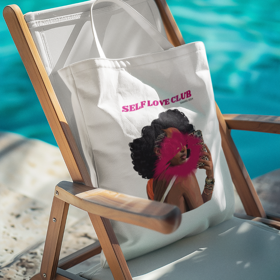 Self Love Tote Bag-wall art print featuring decorative artistic design suitable for living rooms, offices, and schools by SmardArt. Elevate your space with Black wall art that speaks to culture, identity, and creativity. At Smard, we celebrate artistry made with melanin, bringing powerful and inspiring designs to life.