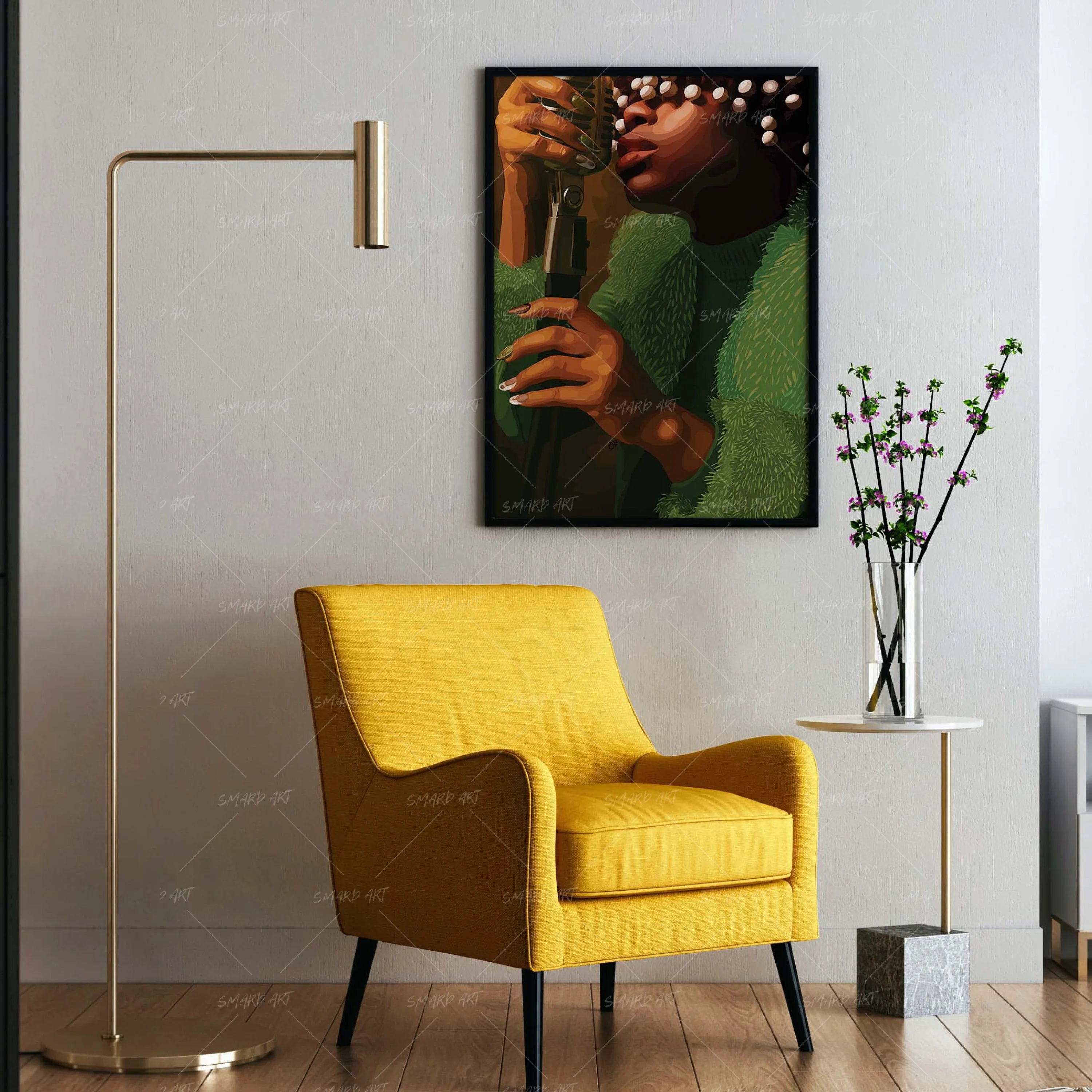 Voice Unveiled-wall art print featuring decorative artistic design suitable for living rooms, offices, and schools by SmardArt. Elevate your space with Black wall art that speaks to culture, identity, and creativity. At Smard, we celebrate artistry made with melanin, bringing powerful and inspiring designs to life.