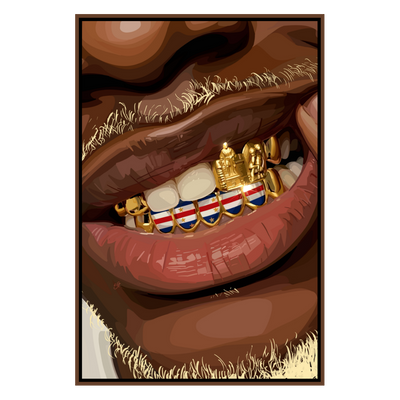 Verde Grillz-wall art print featuring decorative artistic design suitable for living rooms, offices, and schools by SmardArt. Elevate your space with Black wall art that speaks to culture, identity, and creativity. At Smard, we celebrate artistry made with melanin, bringing powerful and inspiring designs to life.