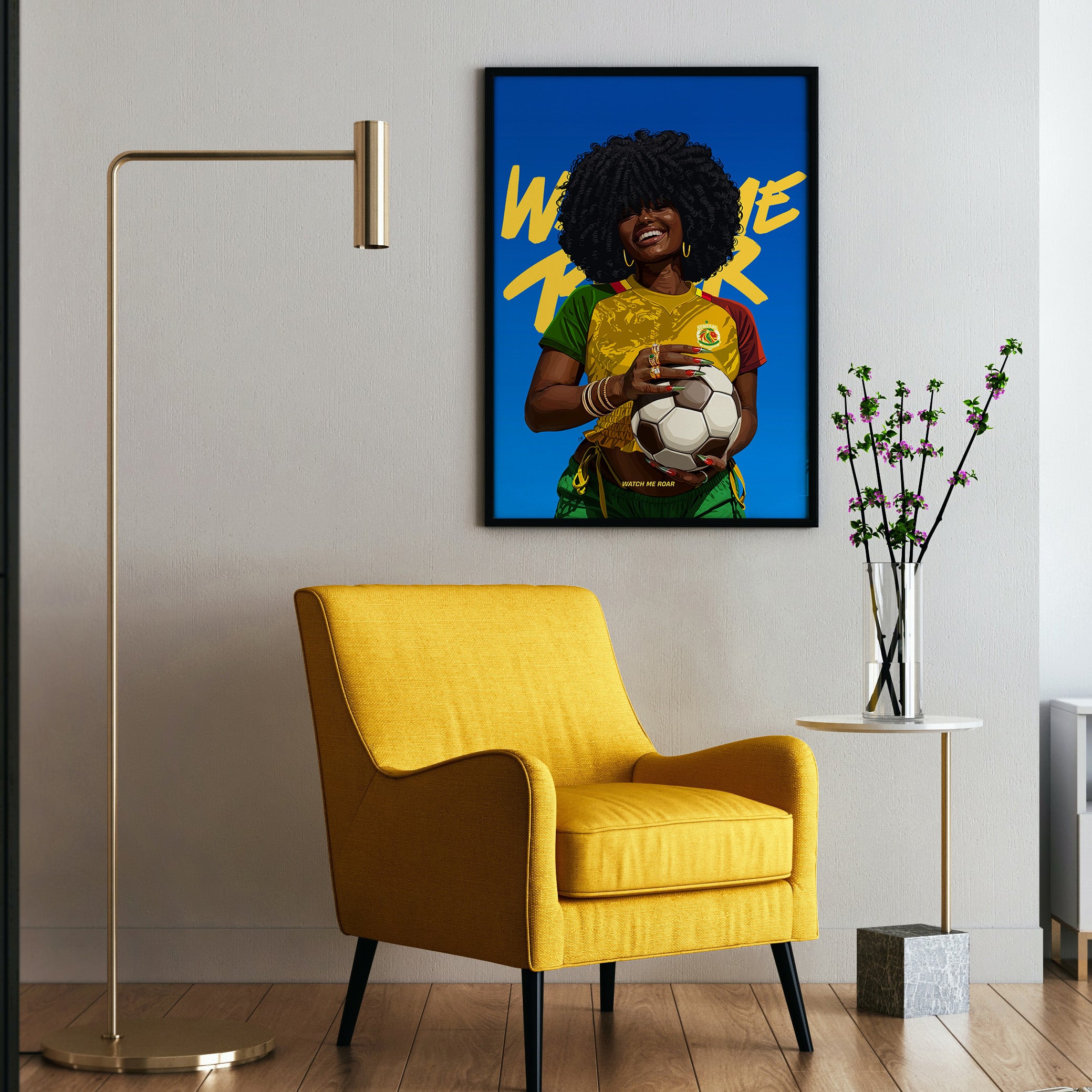 Watch Me Roar-wall art print featuring decorative artistic design suitable for living rooms, offices, and schools by SmardArt. Elevate your space with Black wall art that speaks to culture, identity, and creativity. At Smard, we celebrate artistry made with melanin, bringing powerful and inspiring designs to life.
