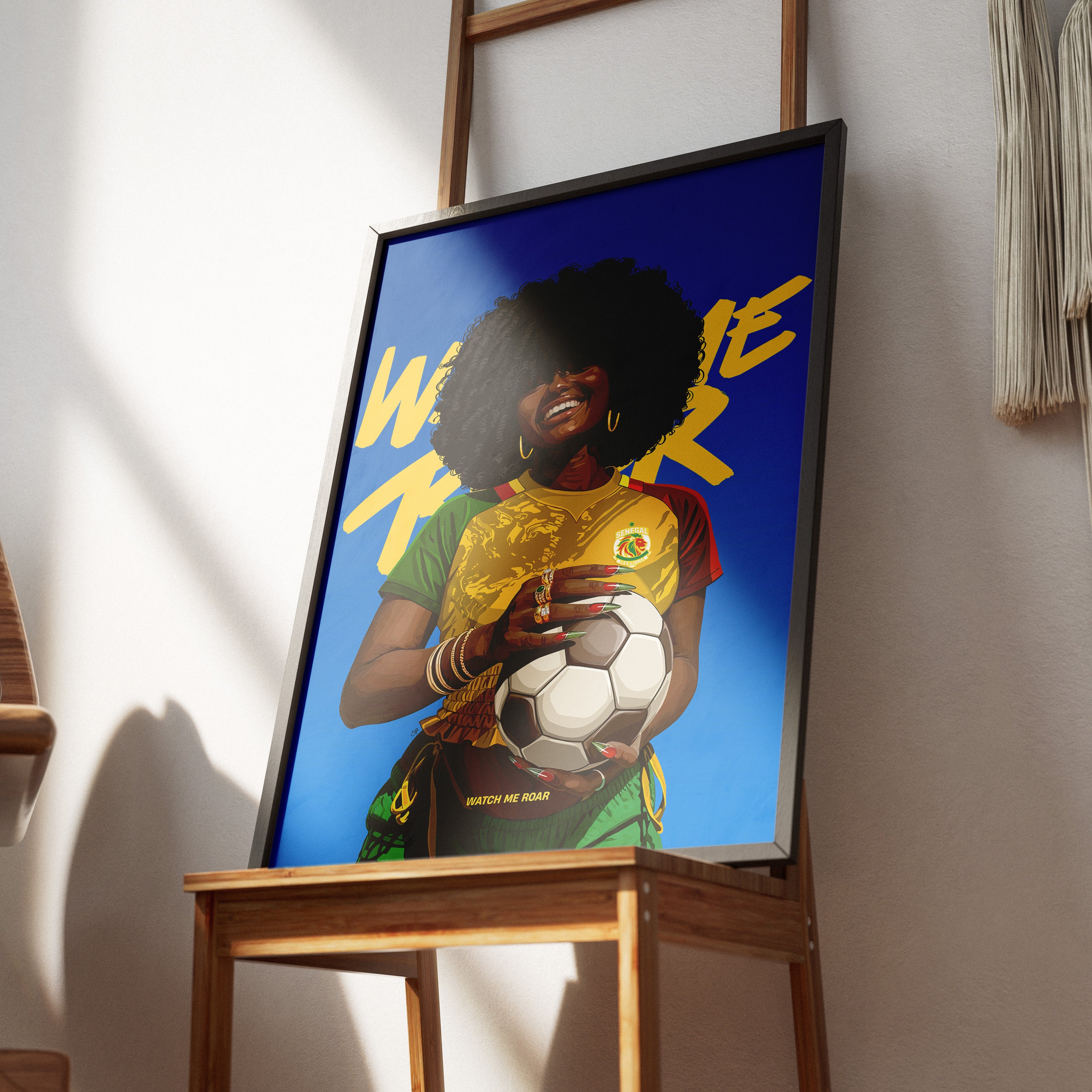 Watch Me Roar-wall art print featuring decorative artistic design suitable for living rooms, offices, and schools by SmardArt. Elevate your space with Black wall art that speaks to culture, identity, and creativity. At Smard, we celebrate artistry made with melanin, bringing powerful and inspiring designs to life.