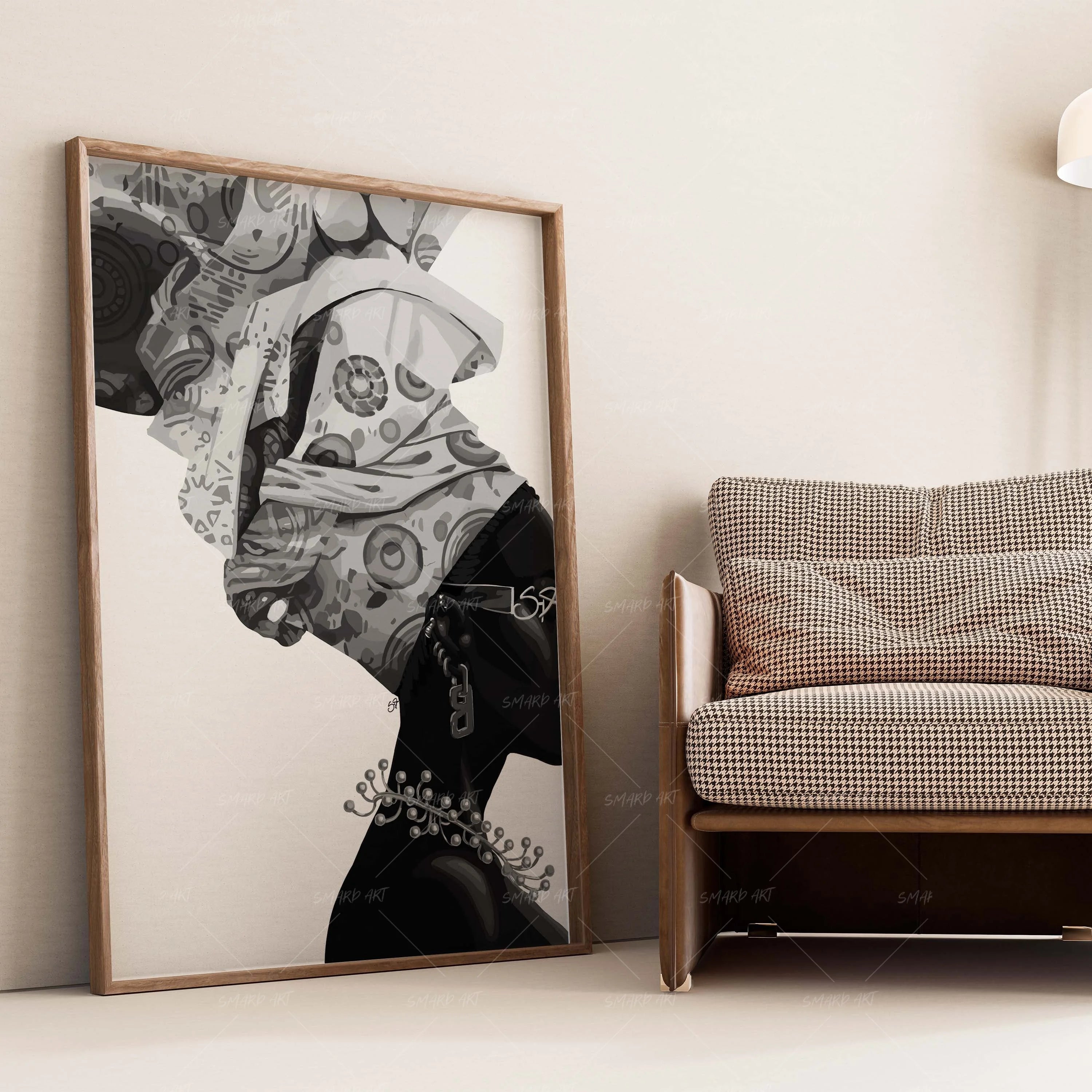 Wrapped Up Statement-wall art print featuring decorative artistic design suitable for living rooms, offices, and schools by SmardArt. Elevate your space with Black wall art that speaks to culture, identity, and creativity. At Smard, we celebrate artistry made with melanin, bringing powerful and inspiring designs to life.