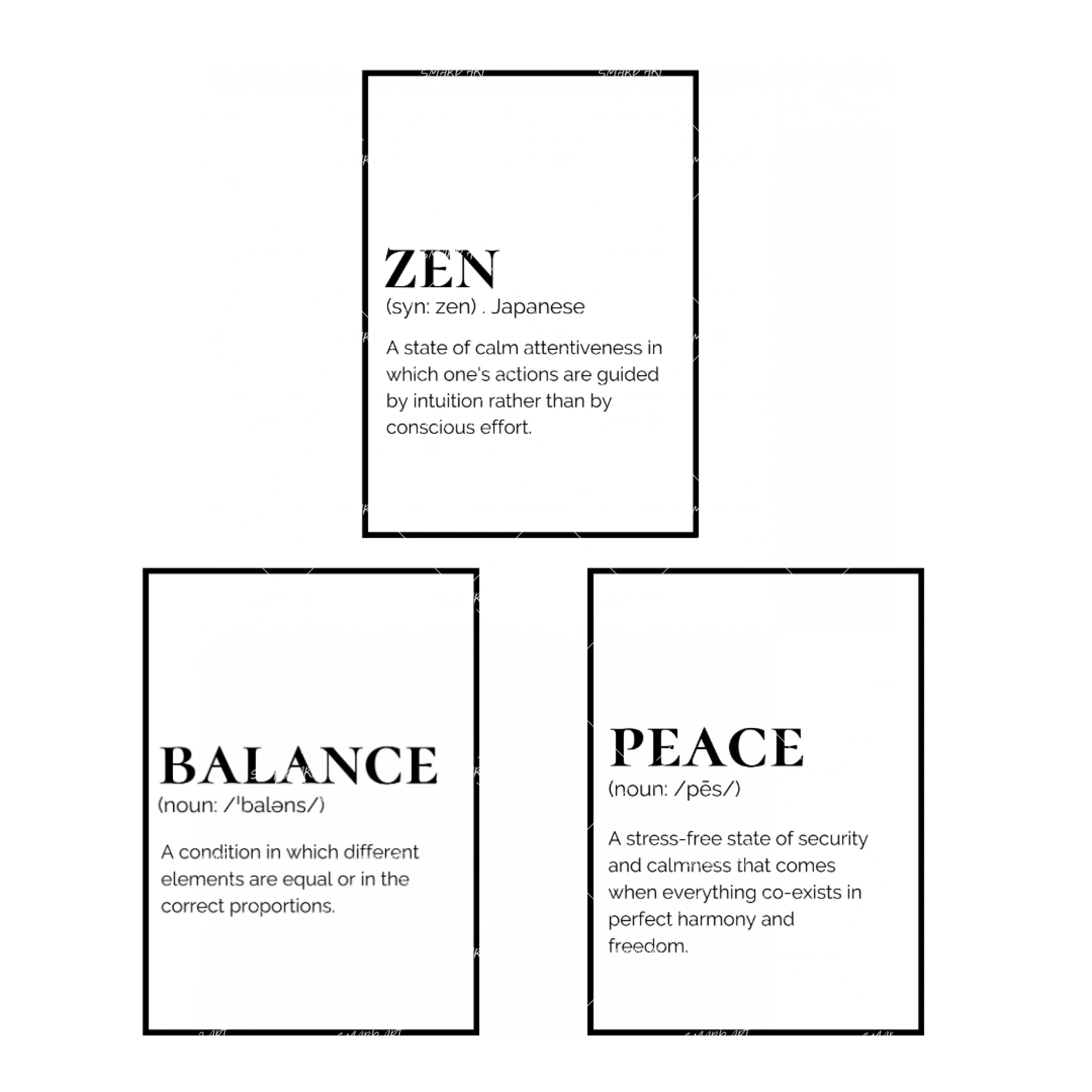Art Print Bundle : Zen Text + Peace Text + Balance Text