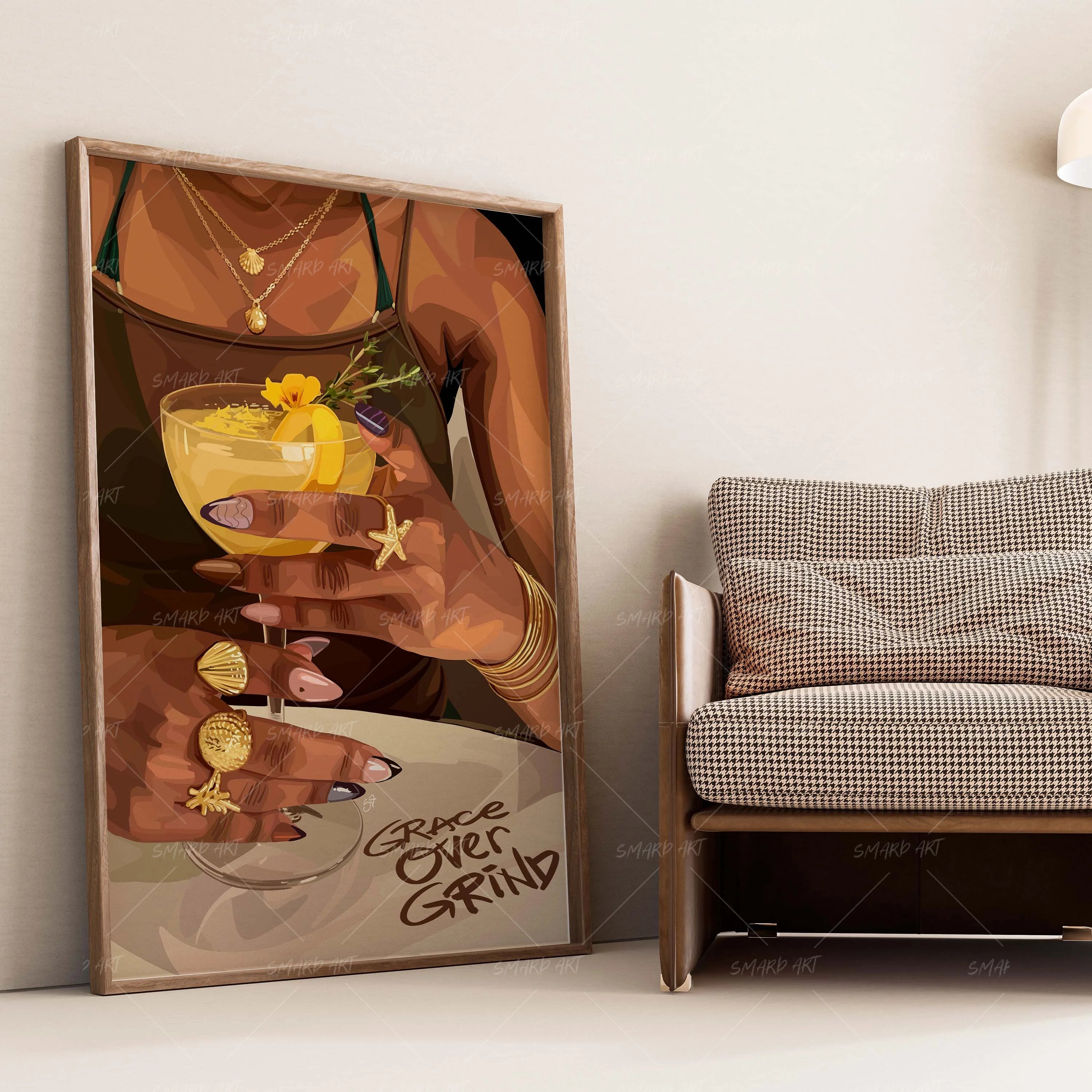 Grace Over Grind-wall art print featuring decorative artistic design suitable for living rooms, offices, and schools by SmardArt. Elevate your space with Black wall art that speaks to culture, identity, and creativity. At Smard, we celebrate artistry made with melanin, bringing powerful and inspiring designs to life.