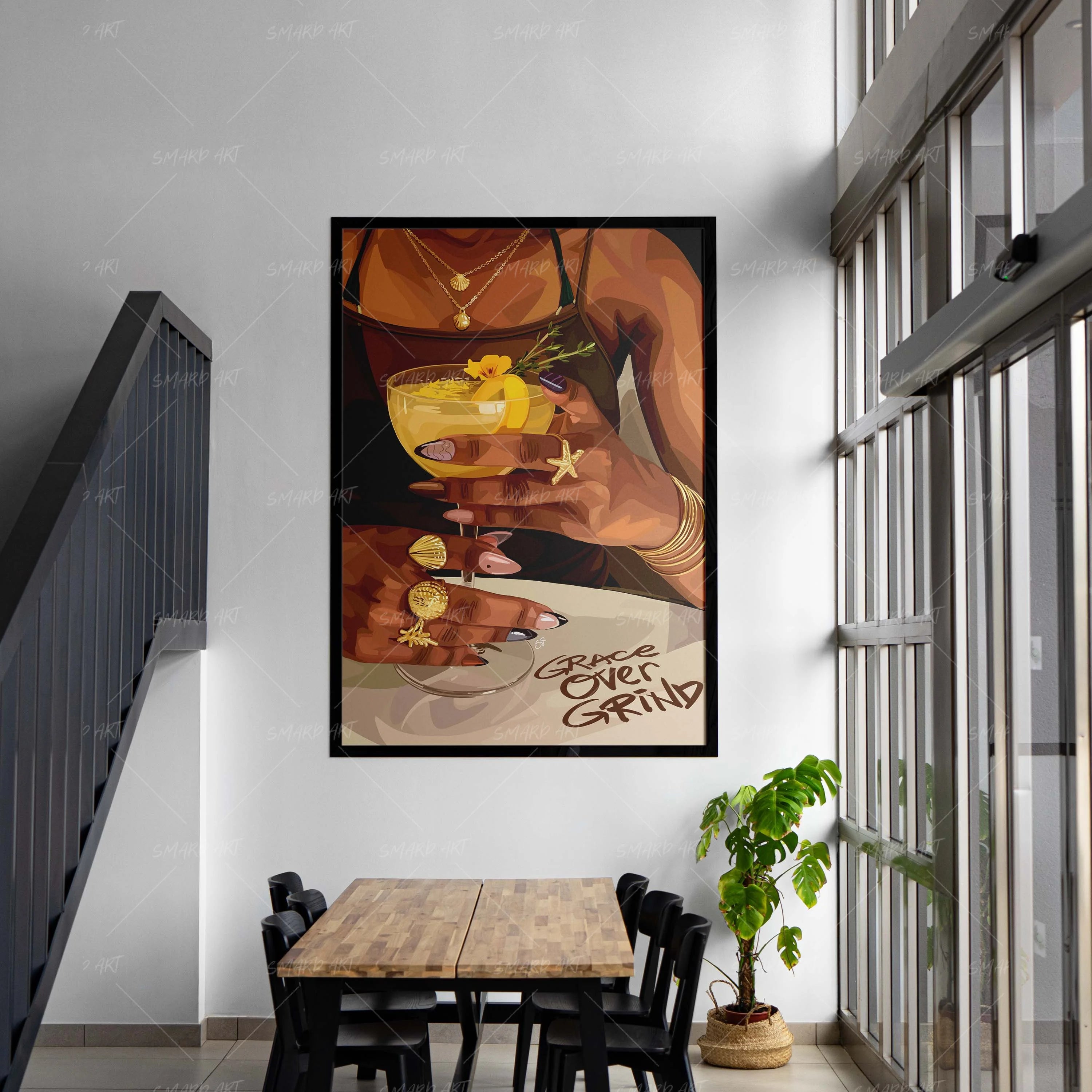 Grace Over Grind-wall art print featuring decorative artistic design suitable for living rooms, offices, and schools by SmardArt. Elevate your space with Black wall art that speaks to culture, identity, and creativity. At Smard, we celebrate artistry made with melanin, bringing powerful and inspiring designs to life.