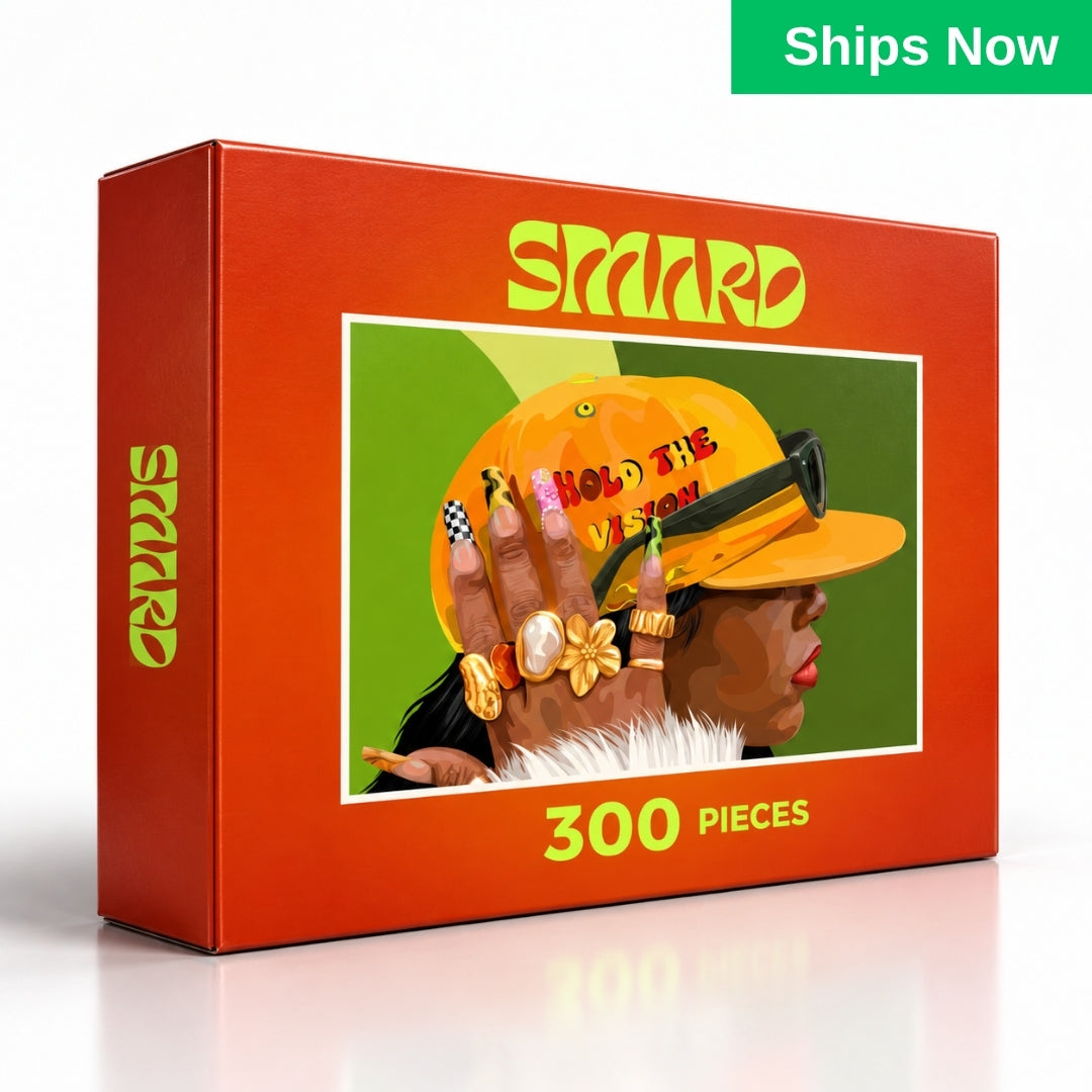 Hat On Puzzle-wall art print featuring decorative artistic design suitable for living rooms, offices, and schools by SmardArt. Elevate your space with Black wall art that speaks to culture, identity, and creativity. At Smard, we celebrate artistry made with melanin, bringing powerful and inspiring designs to life.