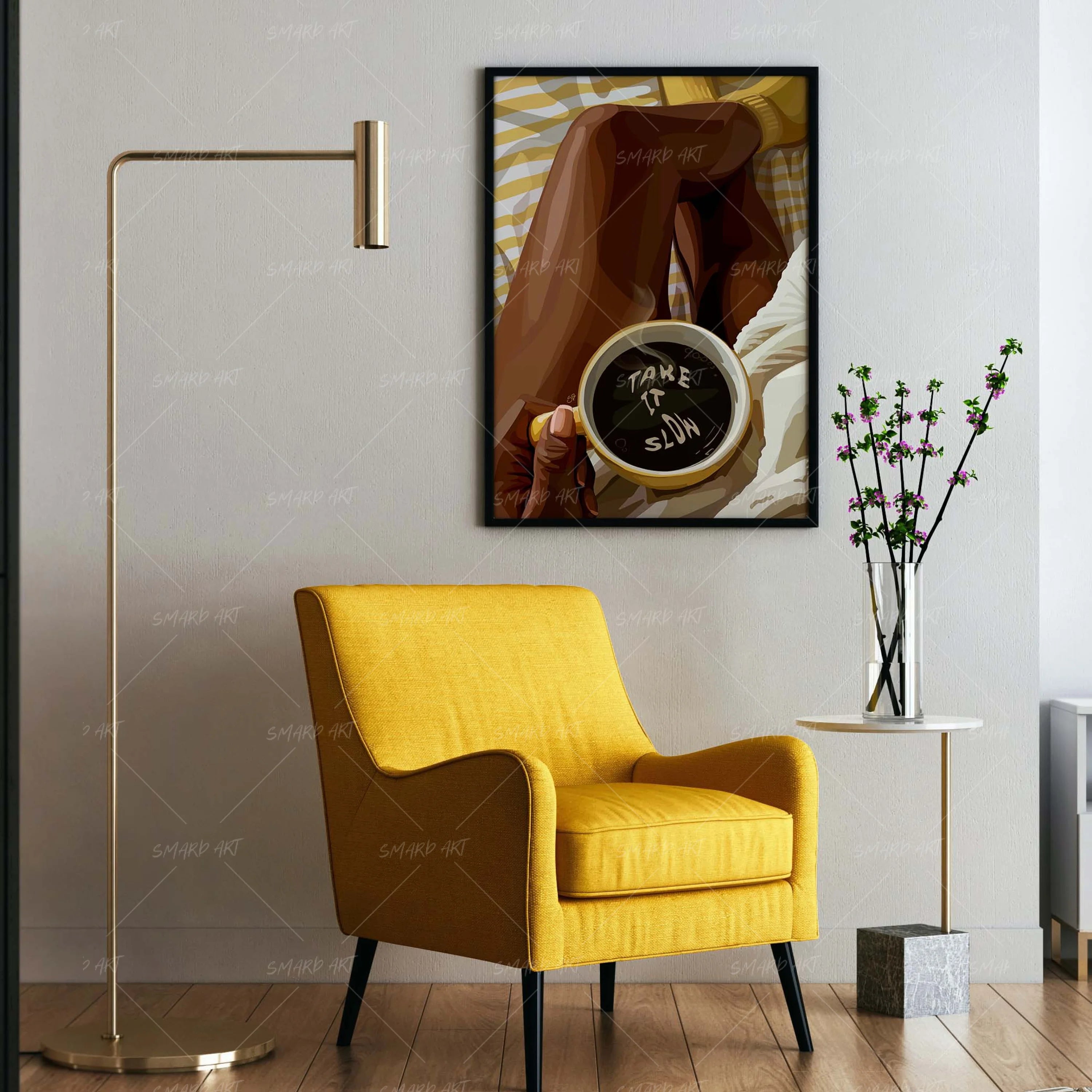 Take It Slow-wall art print featuring decorative artistic design suitable for living rooms, offices, and schools by SmardArt. Elevate your space with Black wall art that speaks to culture, identity, and creativity. At Smard, we celebrate artistry made with melanin, bringing powerful and inspiring designs to life.