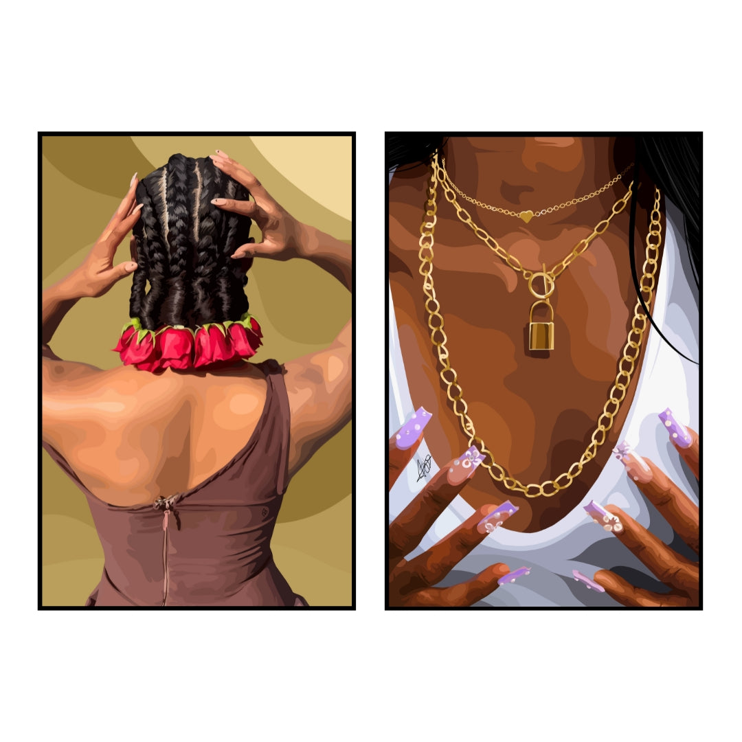 Art Print Bundle : Hair Roses + Gold Chainz