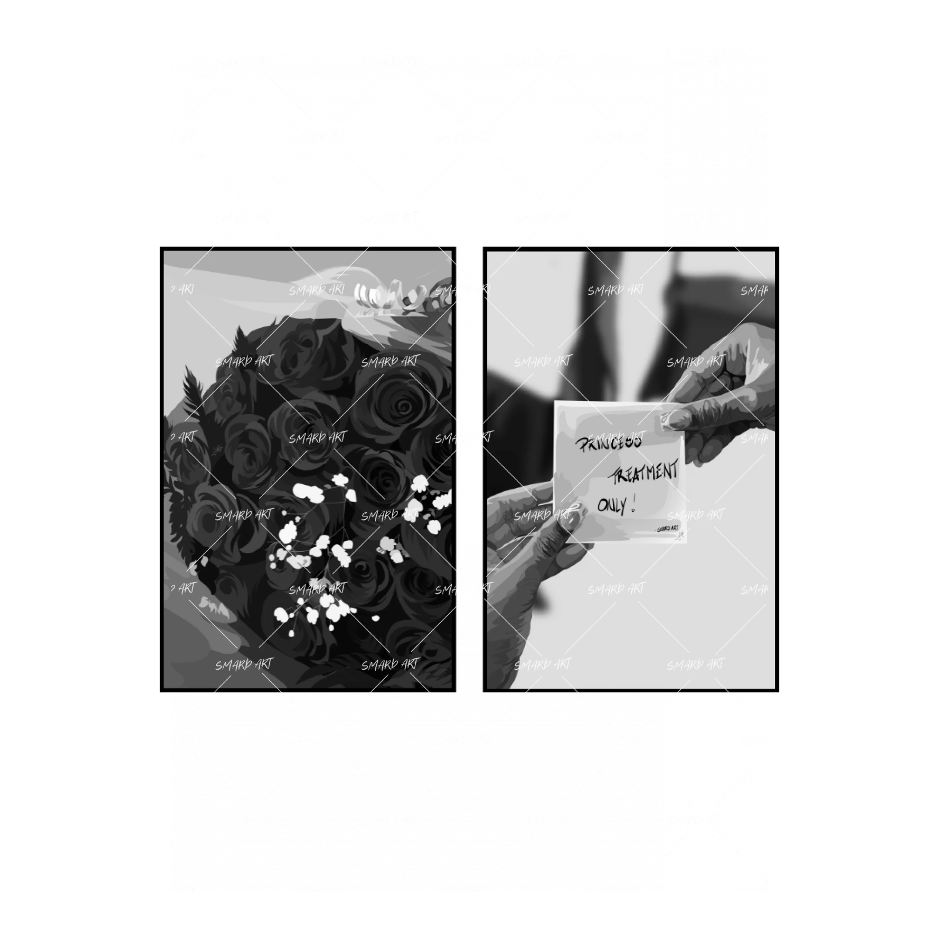 Art Print Bundle : Red Roses B&W + Princess Treatment Quote B&W