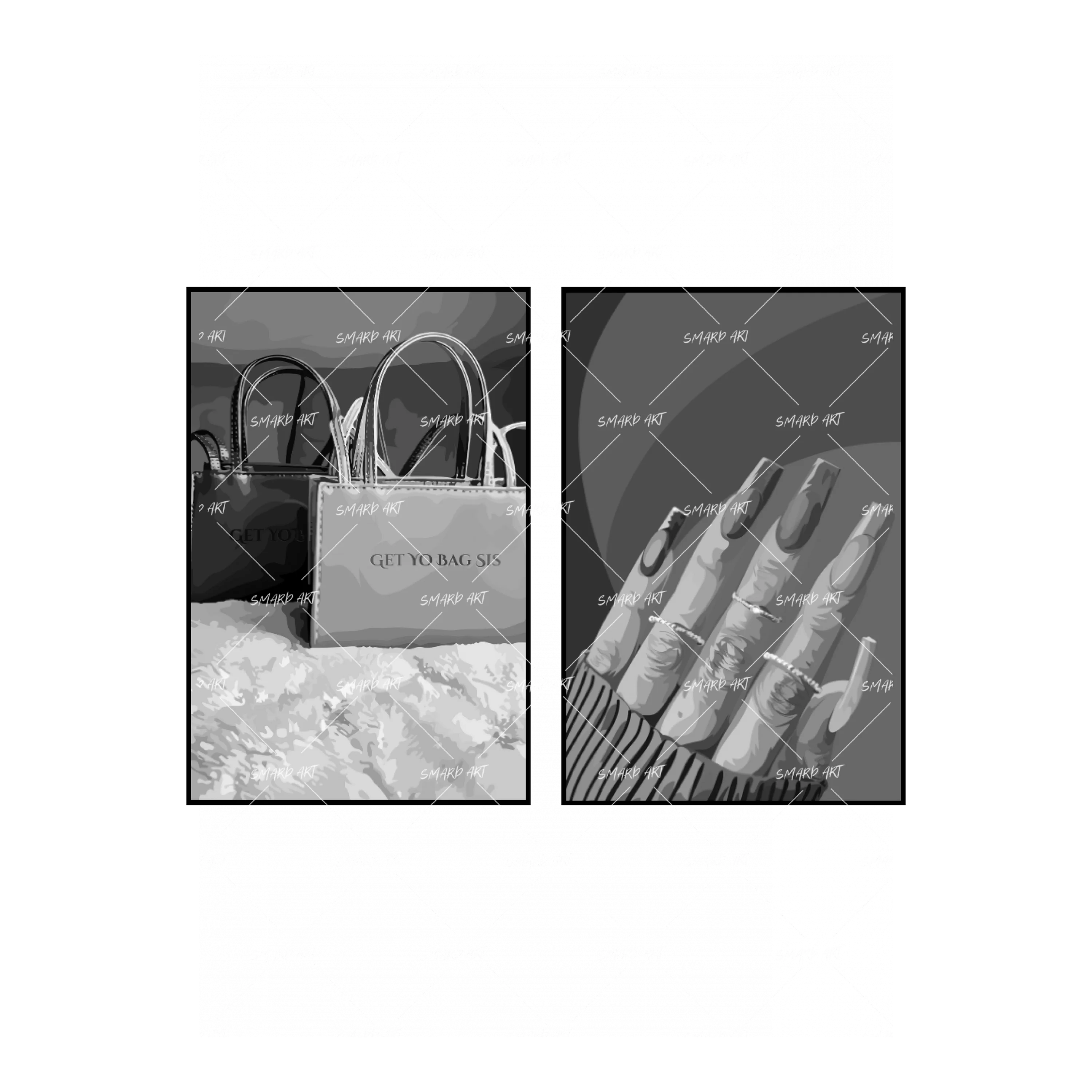Art Print Bundle : Get Yo Bag B&W + Brown Nails B&W
