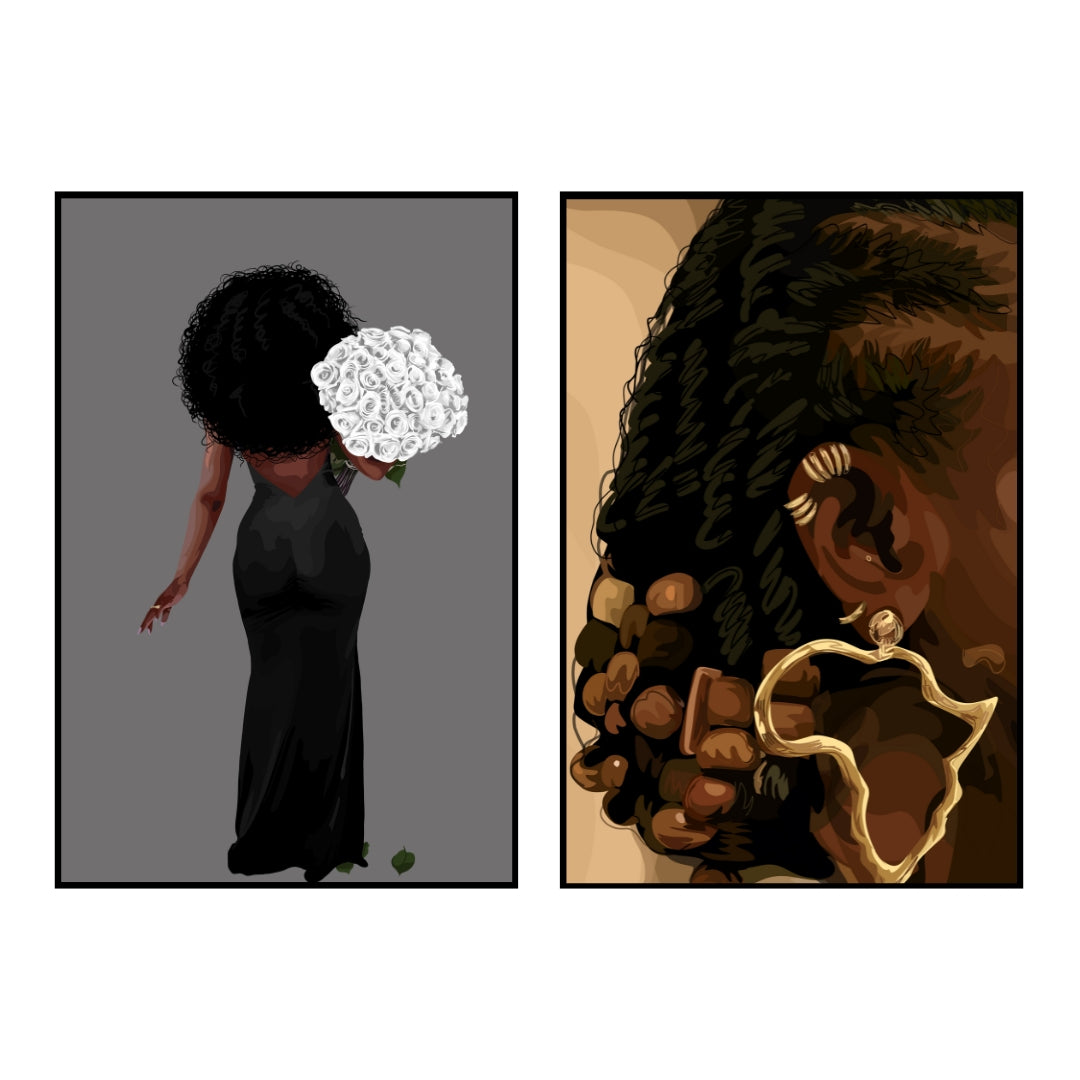 Art Print Bundle : Afro n Roses + African Beads