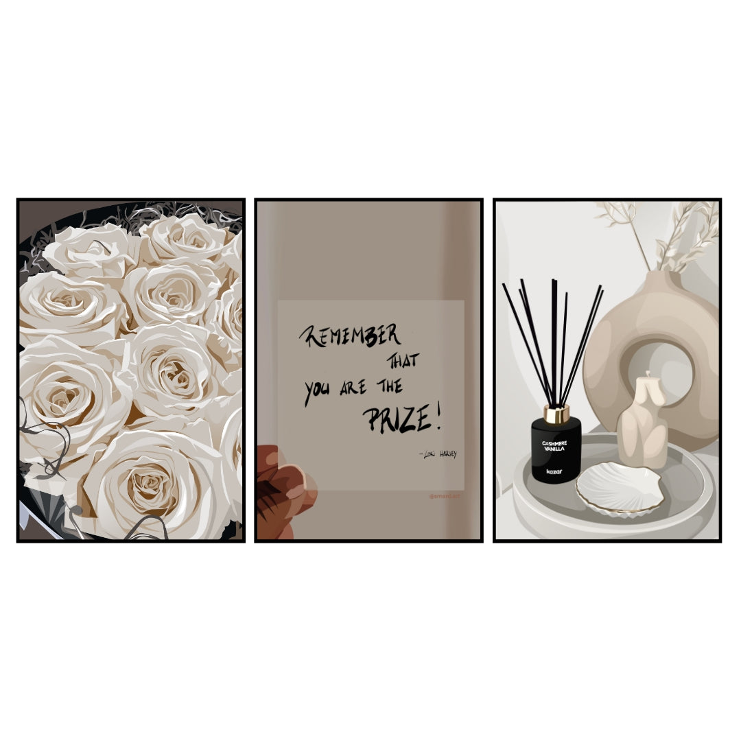 Art Print Bundle : White Roses + Quotes II + Home decor I
