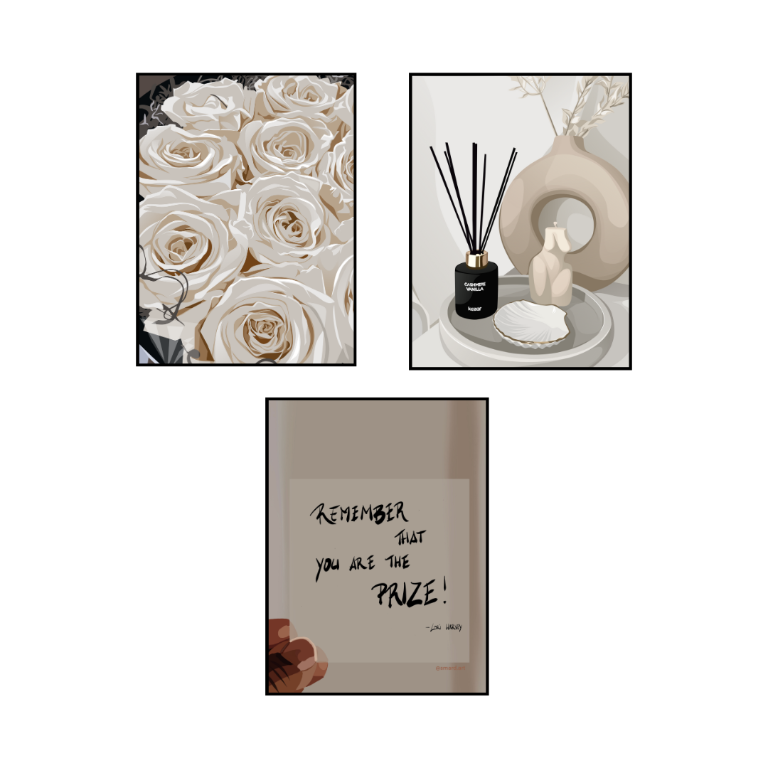 Art Print Bundle : White Roses + Quotes II + Home decor I