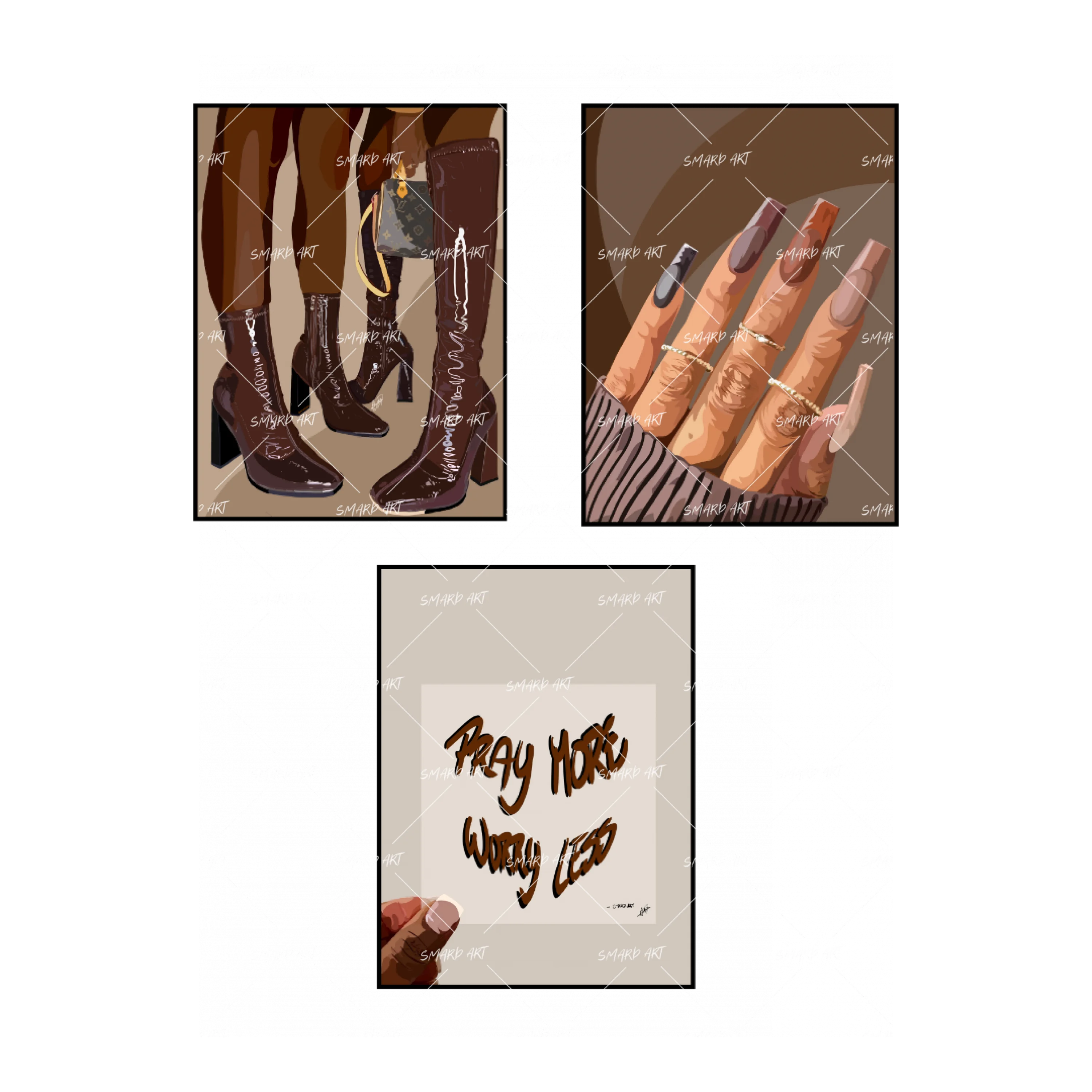 Art Print Bundle : Brown Boots + Pray More + Brown Nails