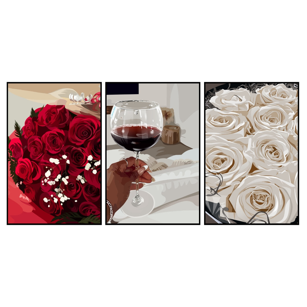 Art Print Bundle : Red Roses + Red Wine + White Roses