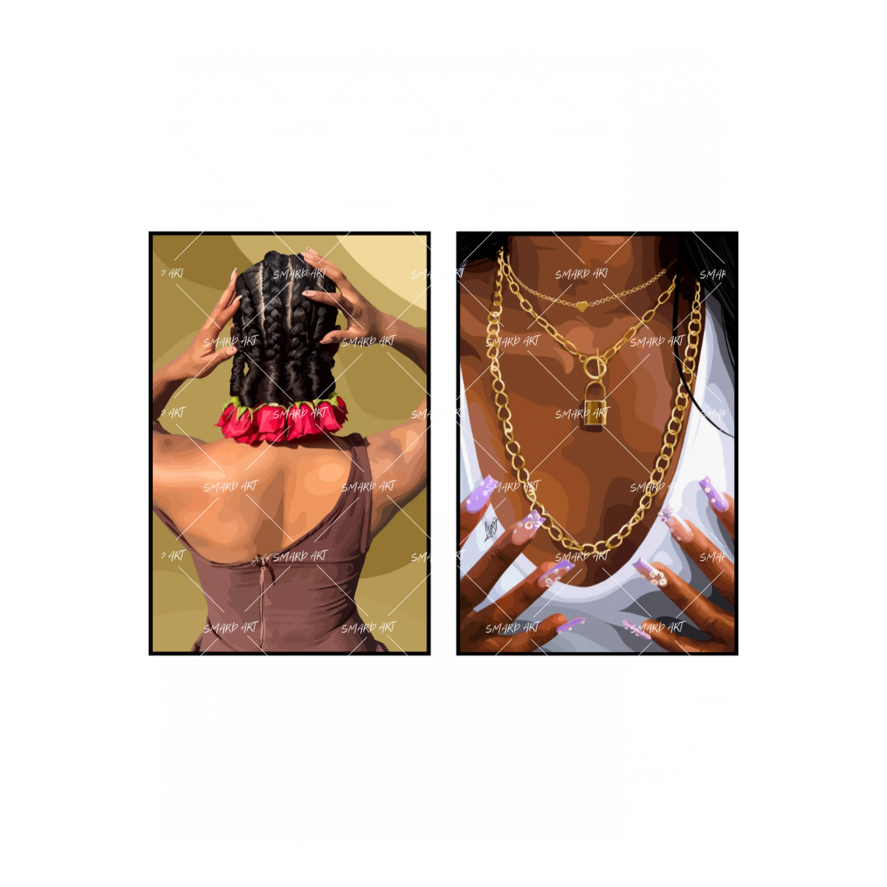 Art Print Bundle : Hair Roses + Gold Chainz